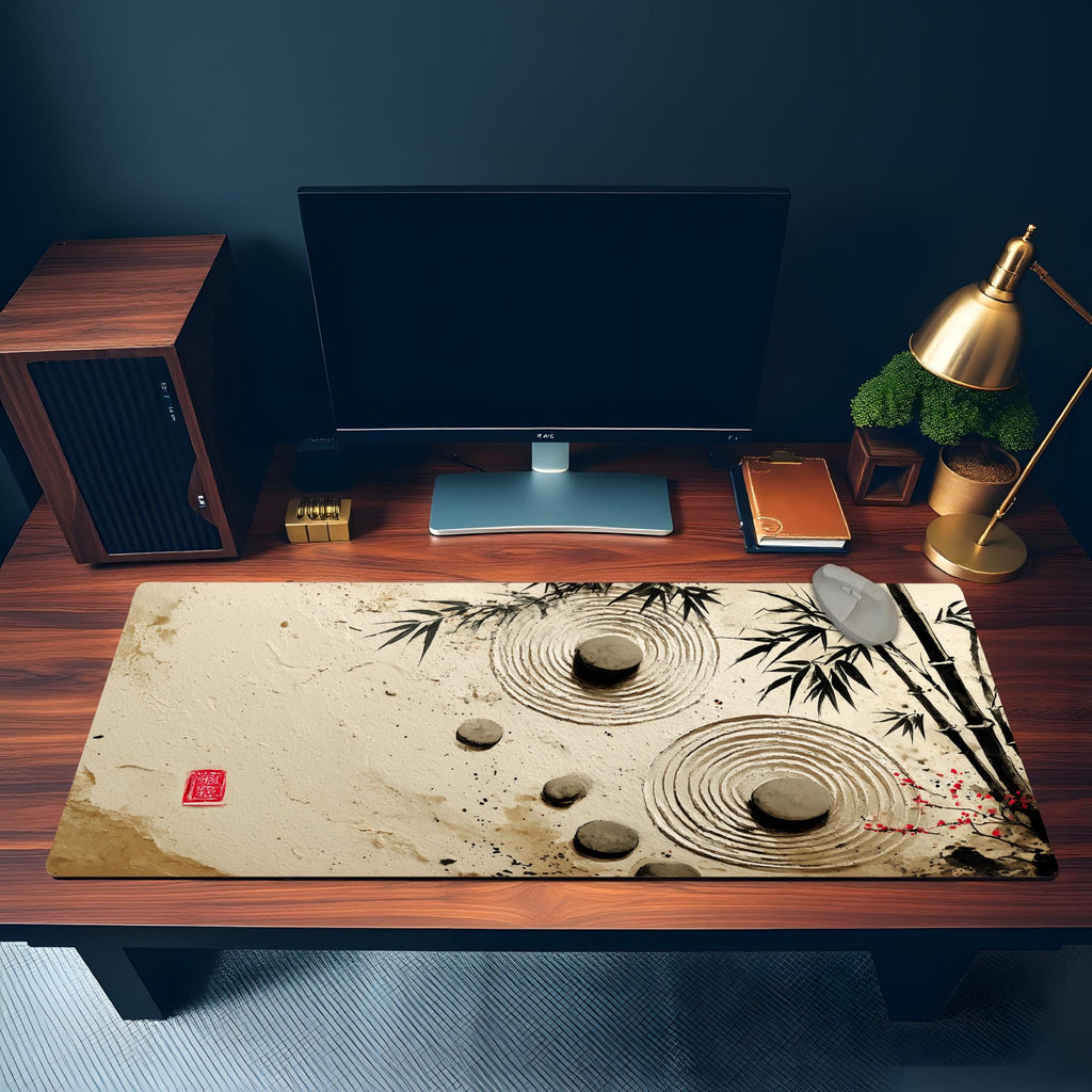 Bamboo Zen Japan Desk Mat | Large Mouse Pad with Japanese Meditation theme Design