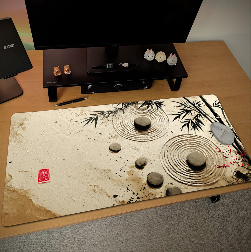 Bamboo Zen Japan Desk Mat | Large Mouse Pad with Japanese Meditation theme Design