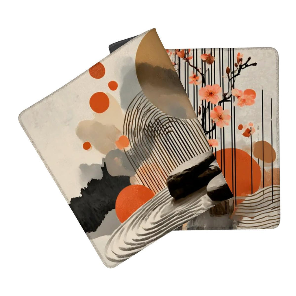 Abstract Rock Zen Garden Desk Mat | Peach Blossom Mouse Pad with Modern Art Elements