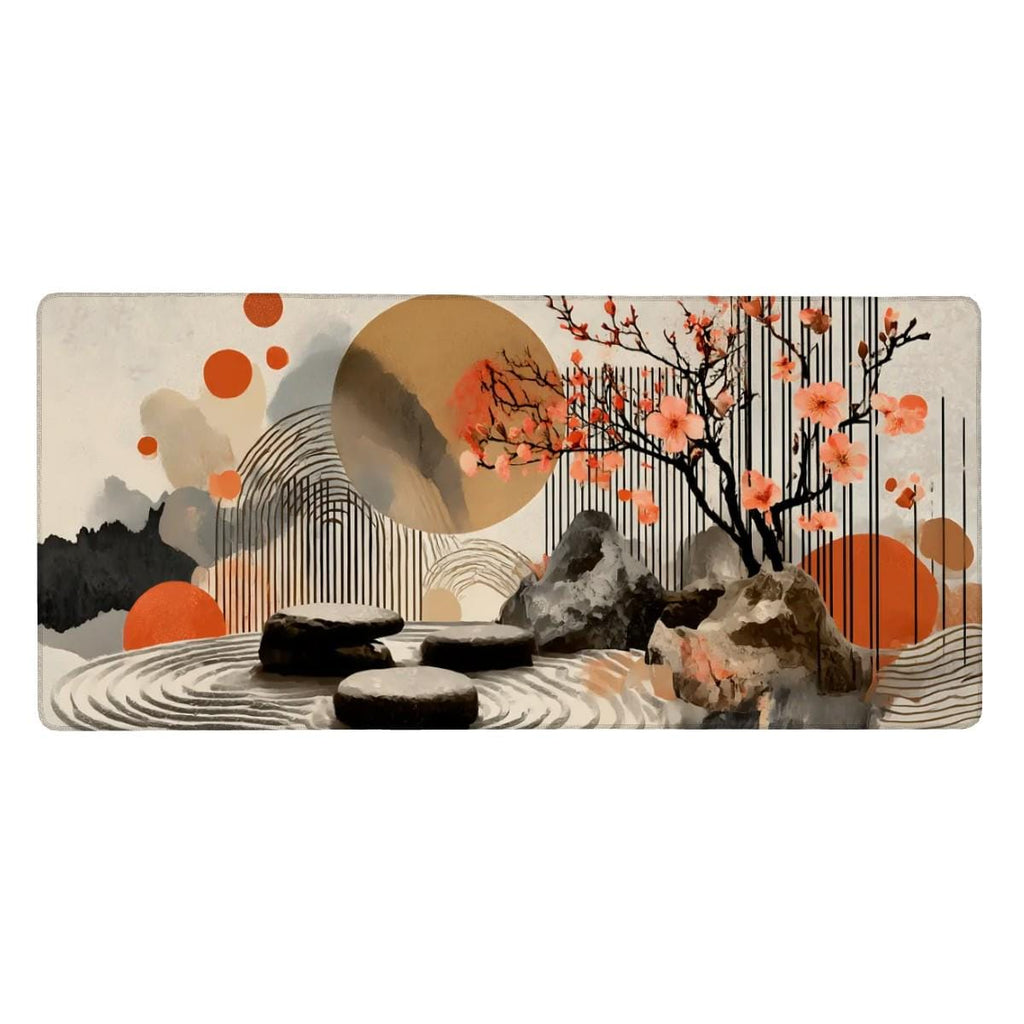 Abstract Rock Zen Garden Desk Mat | Peach Blossom Mouse Pad with Modern Art Elements