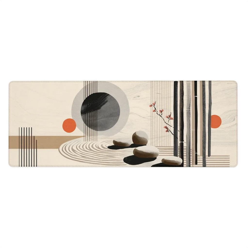 Modern Zen Garden Desk Mat - Contemporary Boho x Japanese Stone Mouse Pad with Orange Accents