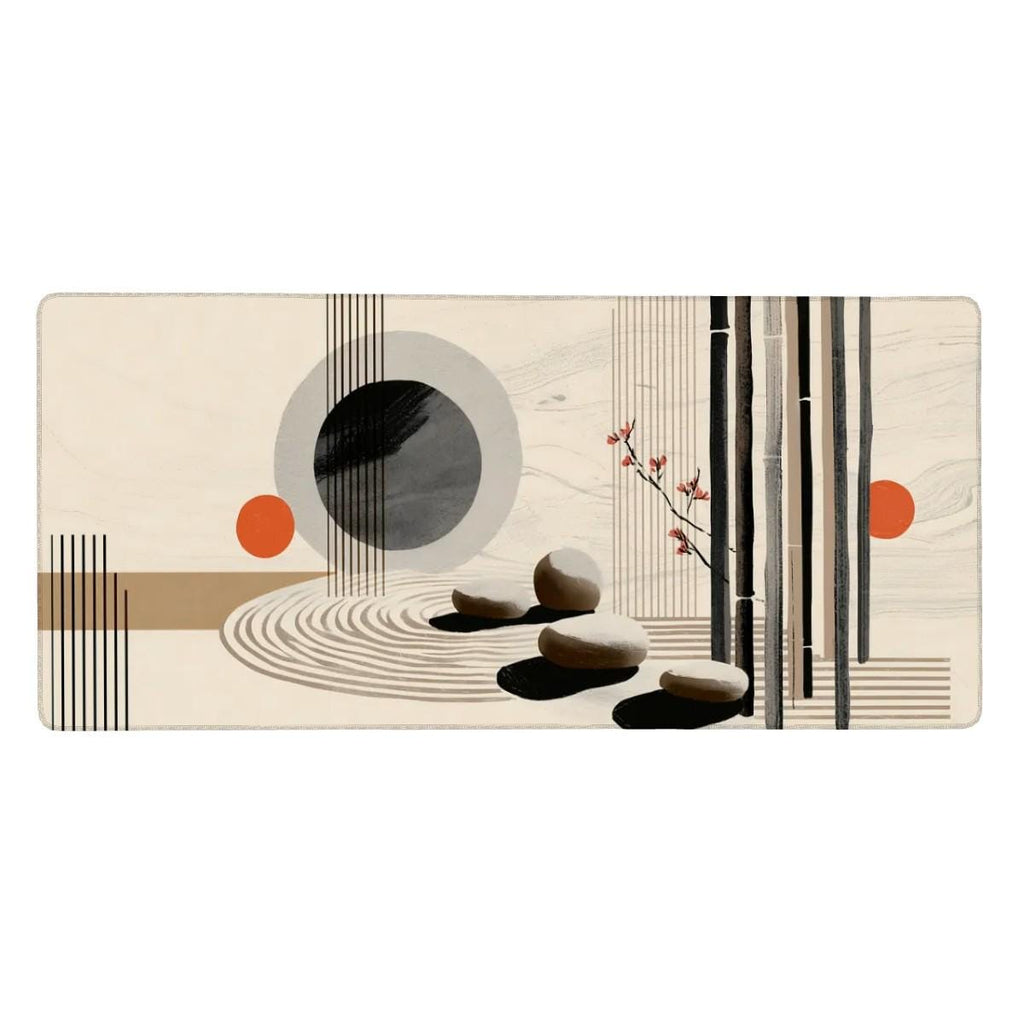 Modern Zen Garden Desk Mat - Contemporary Boho x Japanese Stone Mouse Pad with Orange Accents