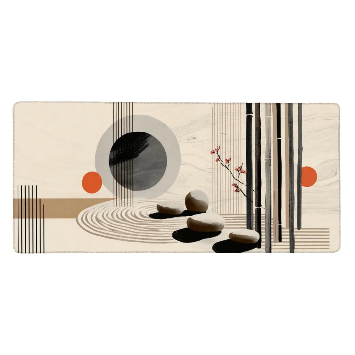 Modern Zen Garden Desk Mat - Contemporary Boho x Japanese Stone Mouse Pad with Orange Accents