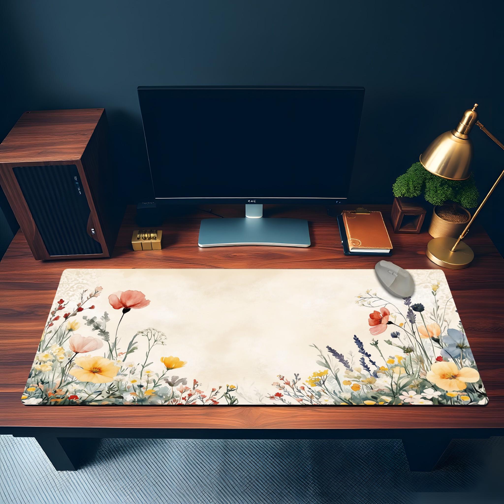 Cottagecore Wildflower Desk Mat | Large Floral Mouse Pad | Watercolor Botanical Desk Pad for Cozy Aesthetic Home Office