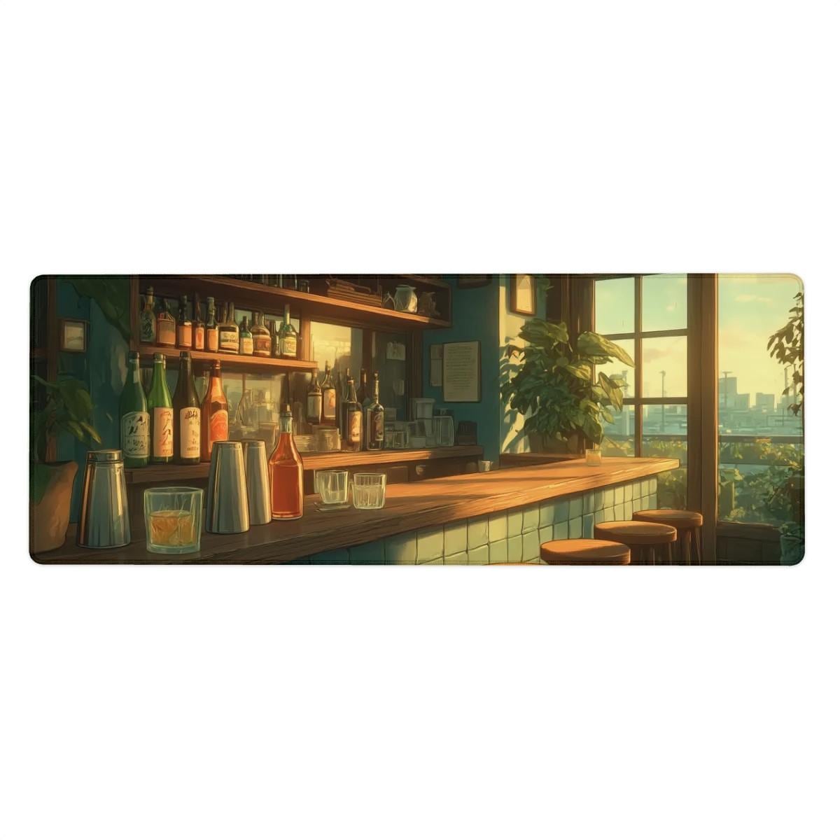 Sunset Bar Scene Desk Mat | Old Fashioned Cocktail Loungc Desk Pad