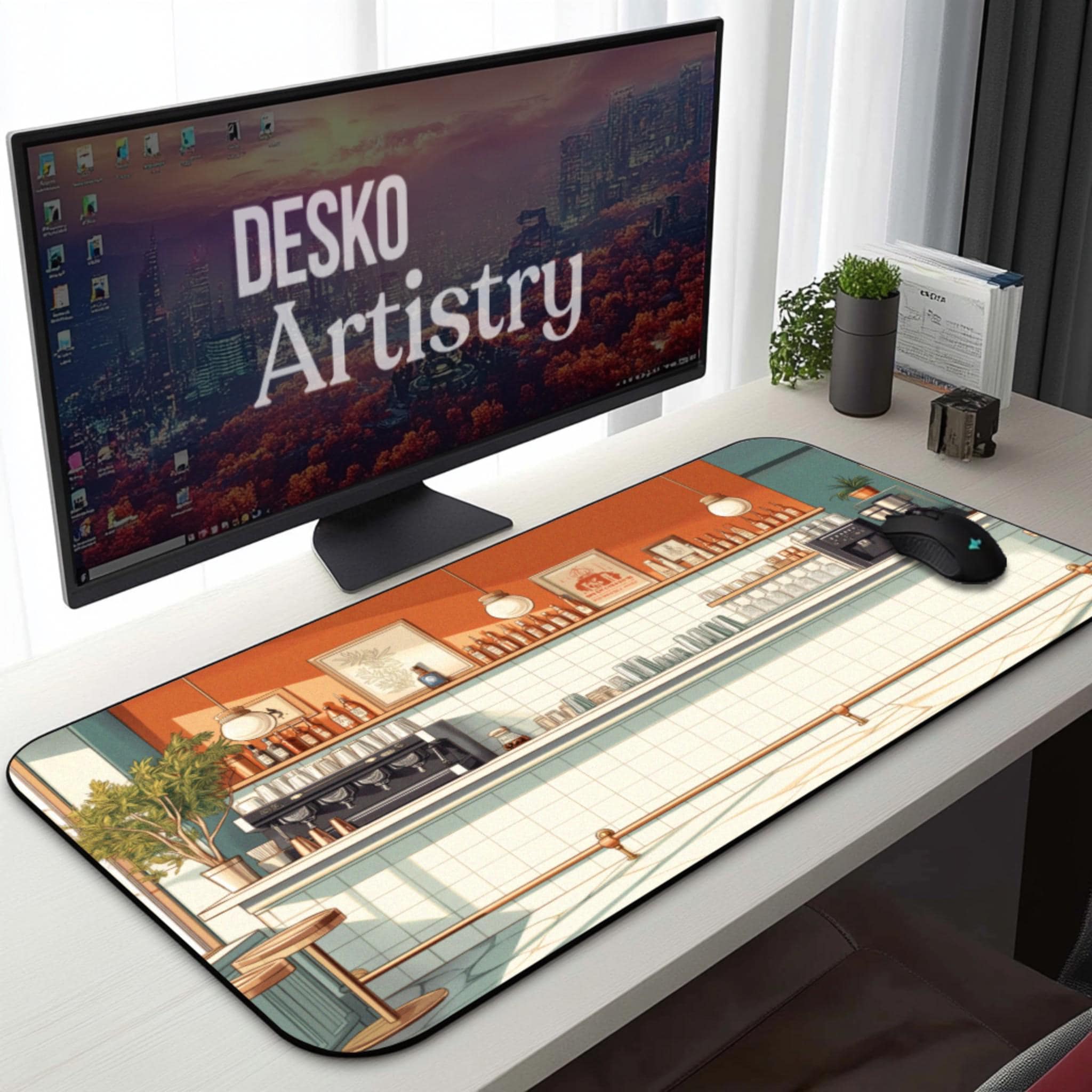 Cafe Bar Desk Mat | Anime Lofi Mouse Pad