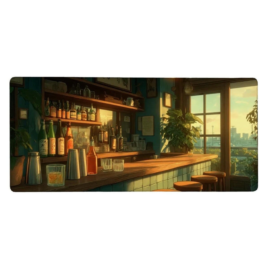 Sunset Bar Scene Desk Mat | Old Fashioned Cocktail Loungc Desk Pad