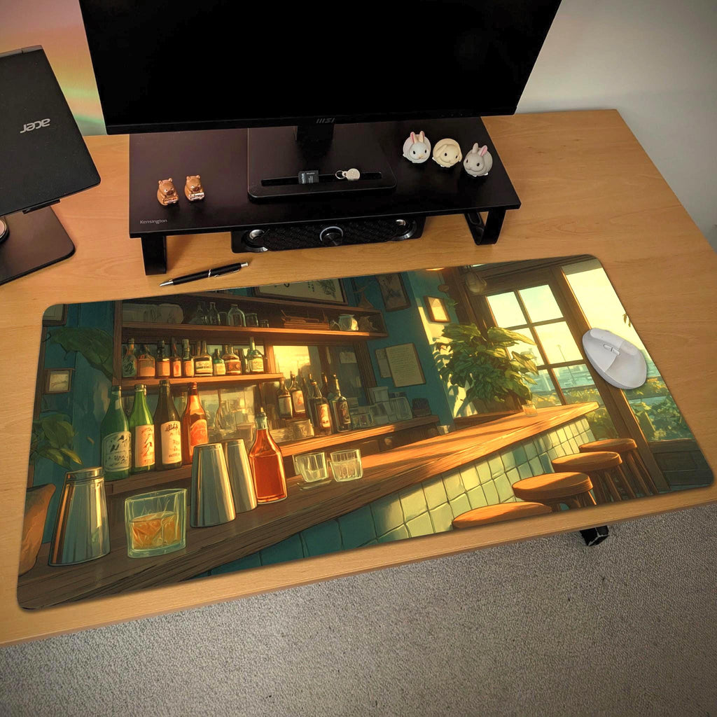 Sunset Bar Scene Desk Mat | Old Fashioned Cocktail Loungc Desk Pad