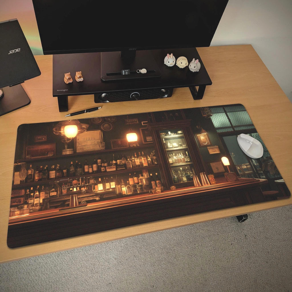 Classic Bar Desk Mat | Old Fashioned Moody Bar Mouse Pad | Aesthetic Dark Wood Amber Vibes