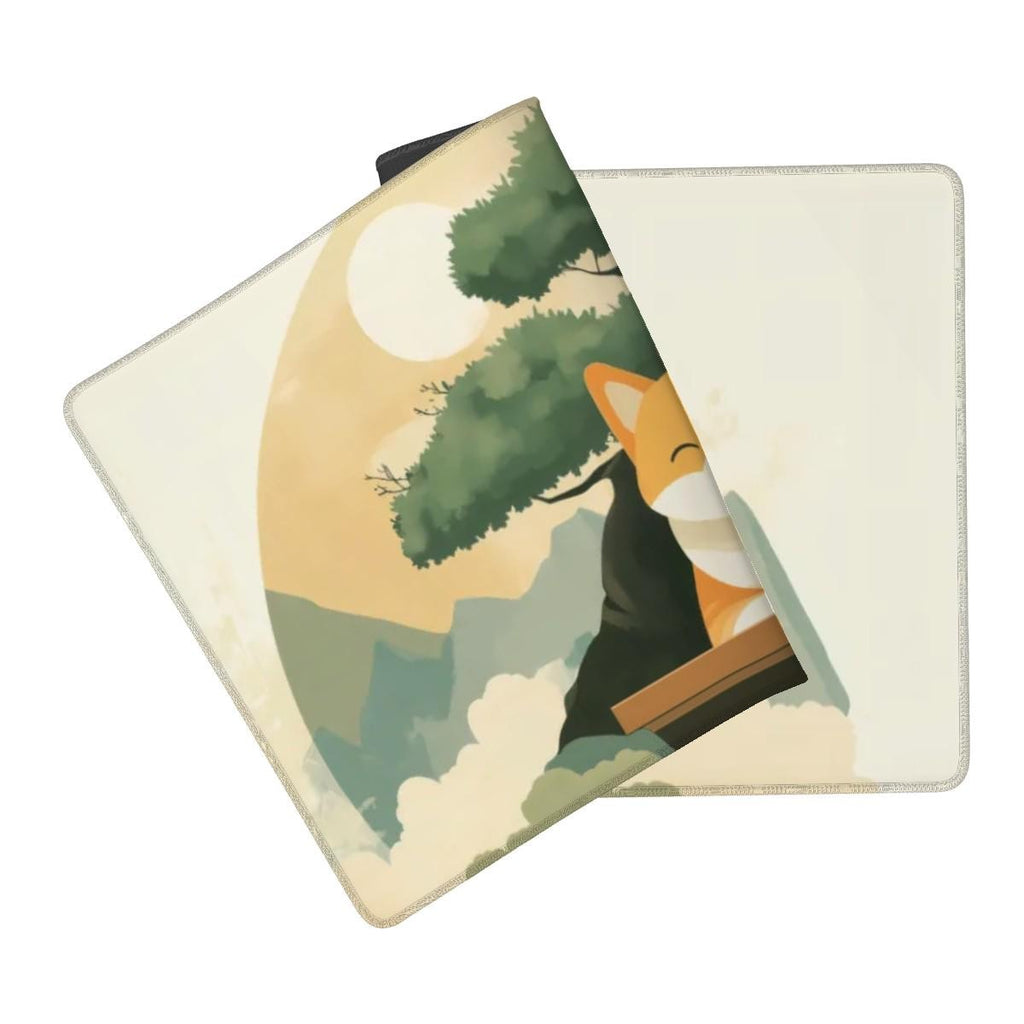 Cute Shiba Inu Desk Mat | Zen Dog Aesthetic Mouse Pad, Japanese Mountain Bonsai Theme