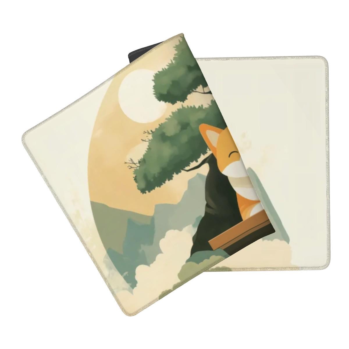 Cute Shiba Inu Desk Mat | Zen Dog Aesthetic Mouse Pad, Japanese Mountain Bonsai Theme