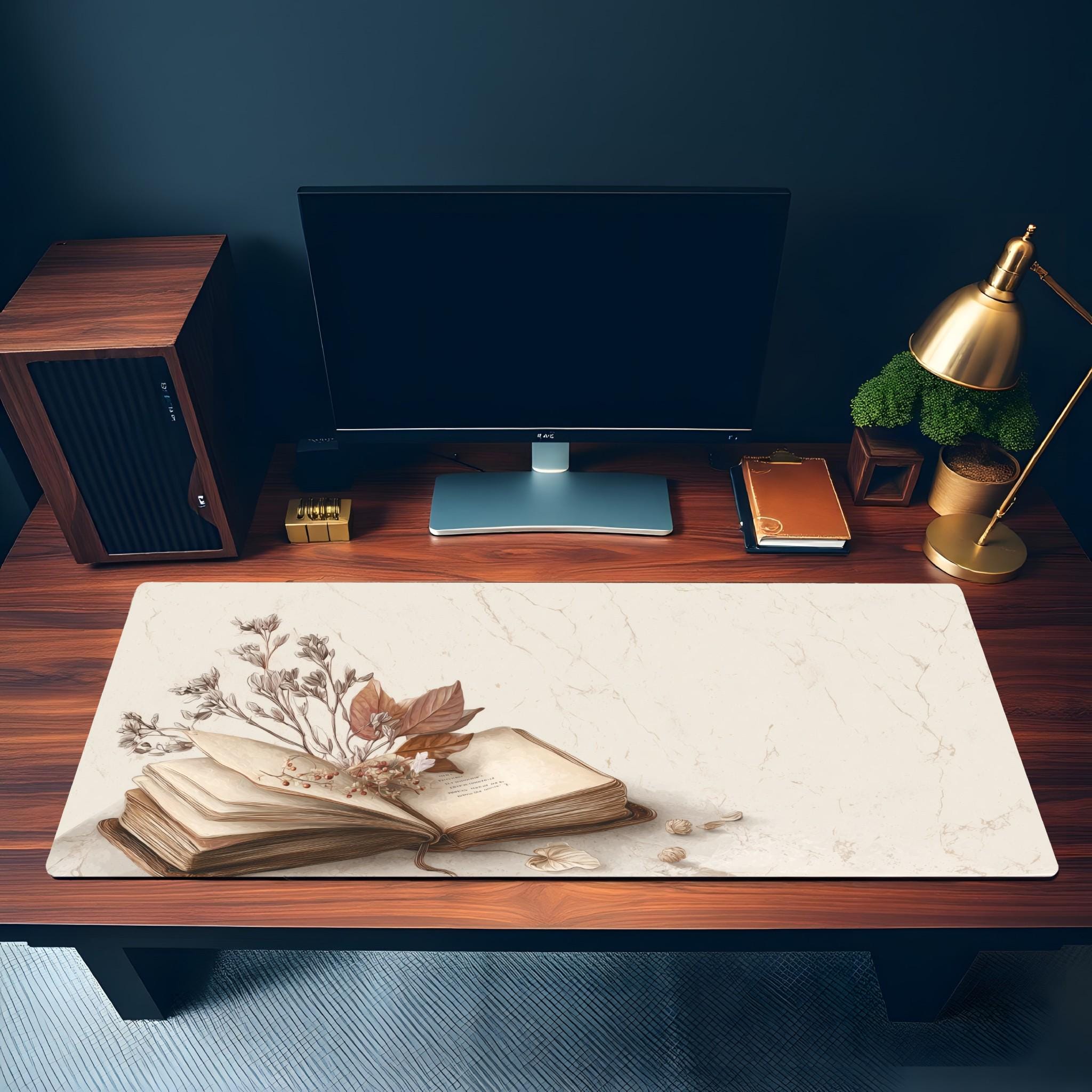 Vintage Book Oshibana Desk Mat | Herberium Journal with Dry Floral Art Aesthetics Desk Pad