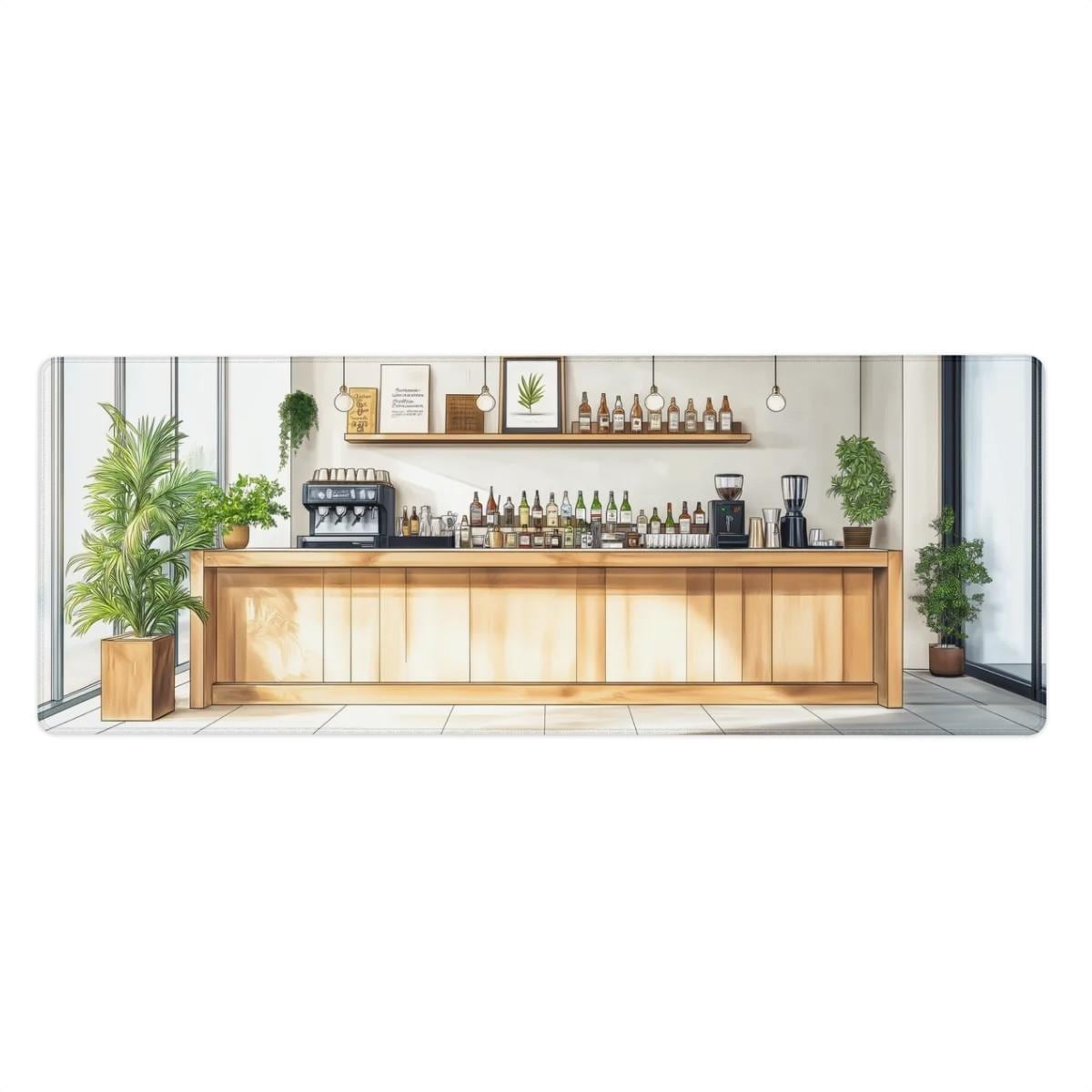 Modern Bar Cafe Desk Mat | Coffee Bar Illustration Mouse Pad