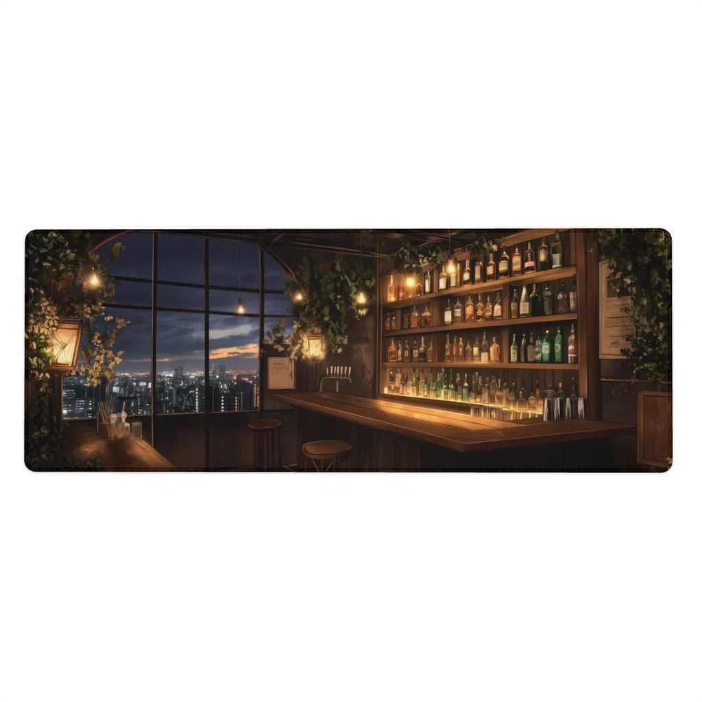 City Night Bar Night Scene Desk Mat | Moody Cocktail Lounge, Dark Urban Nightscape Mouse Pad