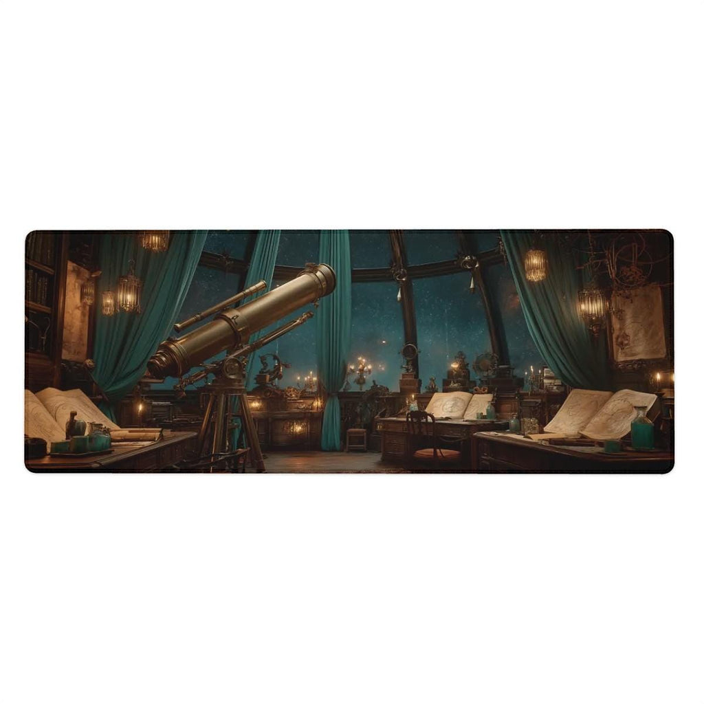 Green Celestial Desk Mat | Large Mouse Pad | Telescope Steampunk Fantasy Mouse Pad for Cozy Aesthetic Desk Decor