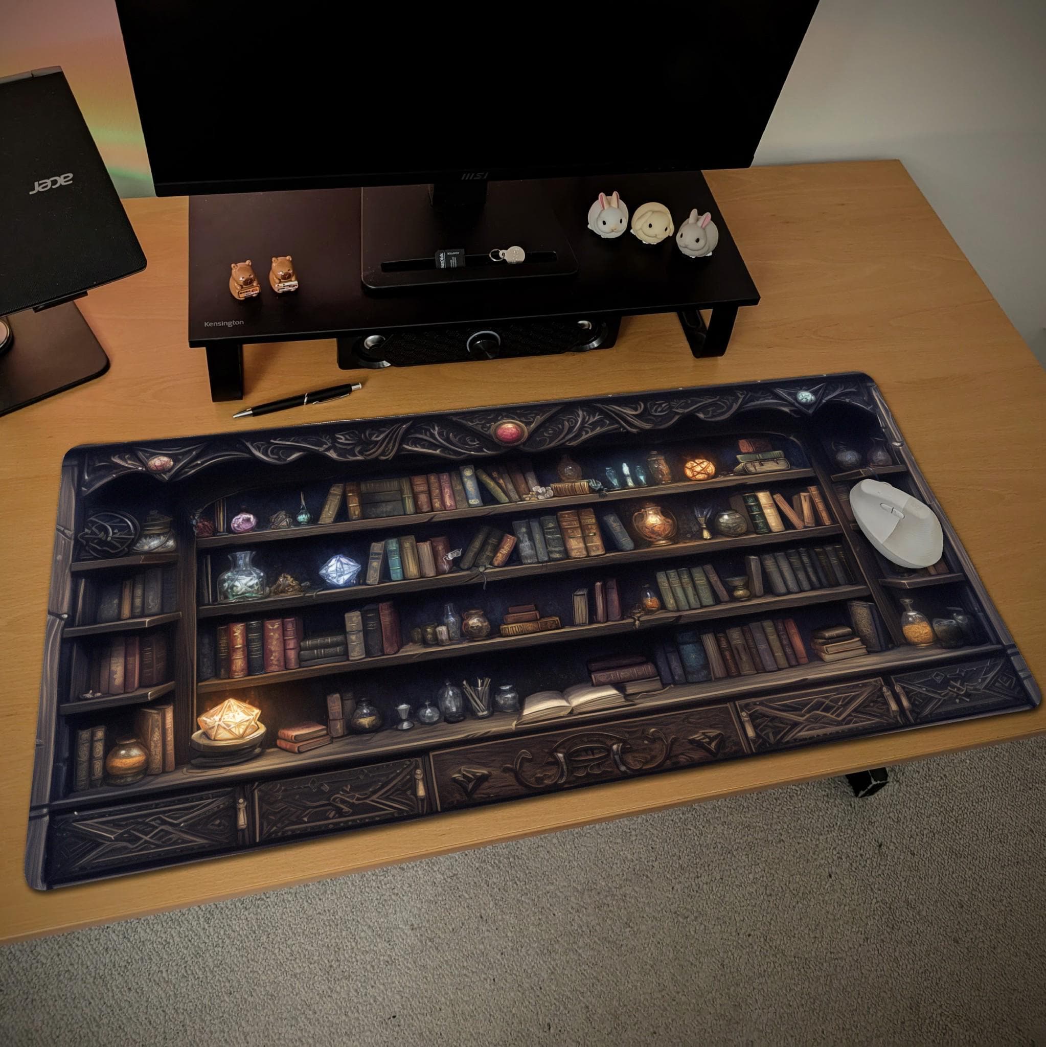 Spellbook Library Desk Mat | Magical Bookshelf Mouse Pad, Wizard Desk Pad | Dark Academia Fantasy
