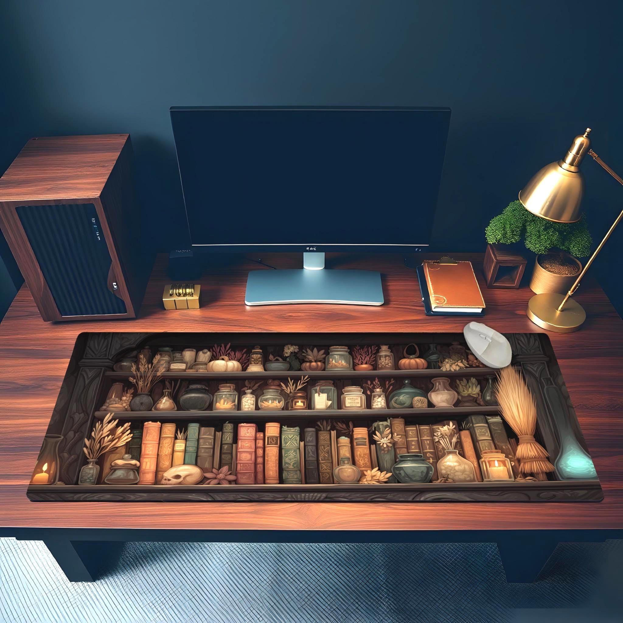 Witchy Apothecary Desk Mat | Dark Academia, Mystical Bookshelf Desk Pad