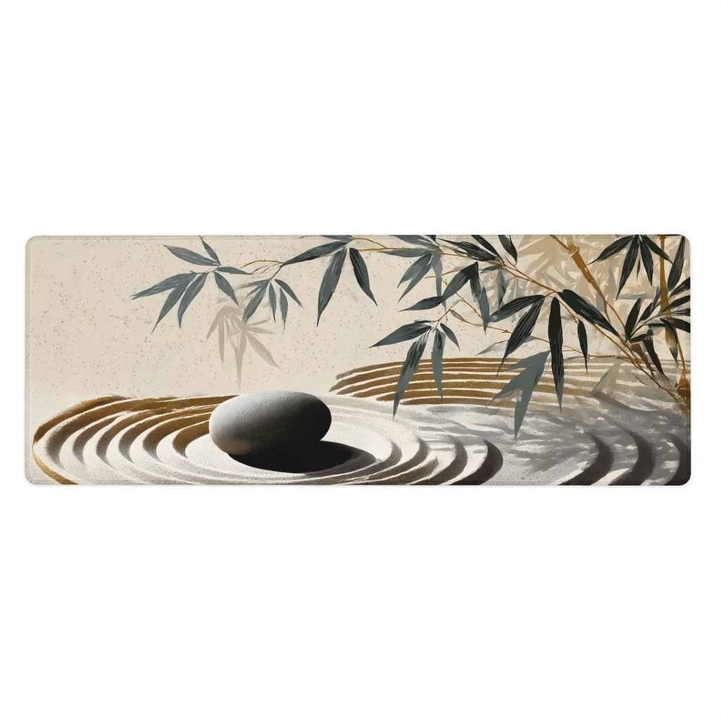 Japanese Zen Garden Desk Mat | Bamboo Decor, Serene Japanese Minimalist Design | Cozy Art Workspace