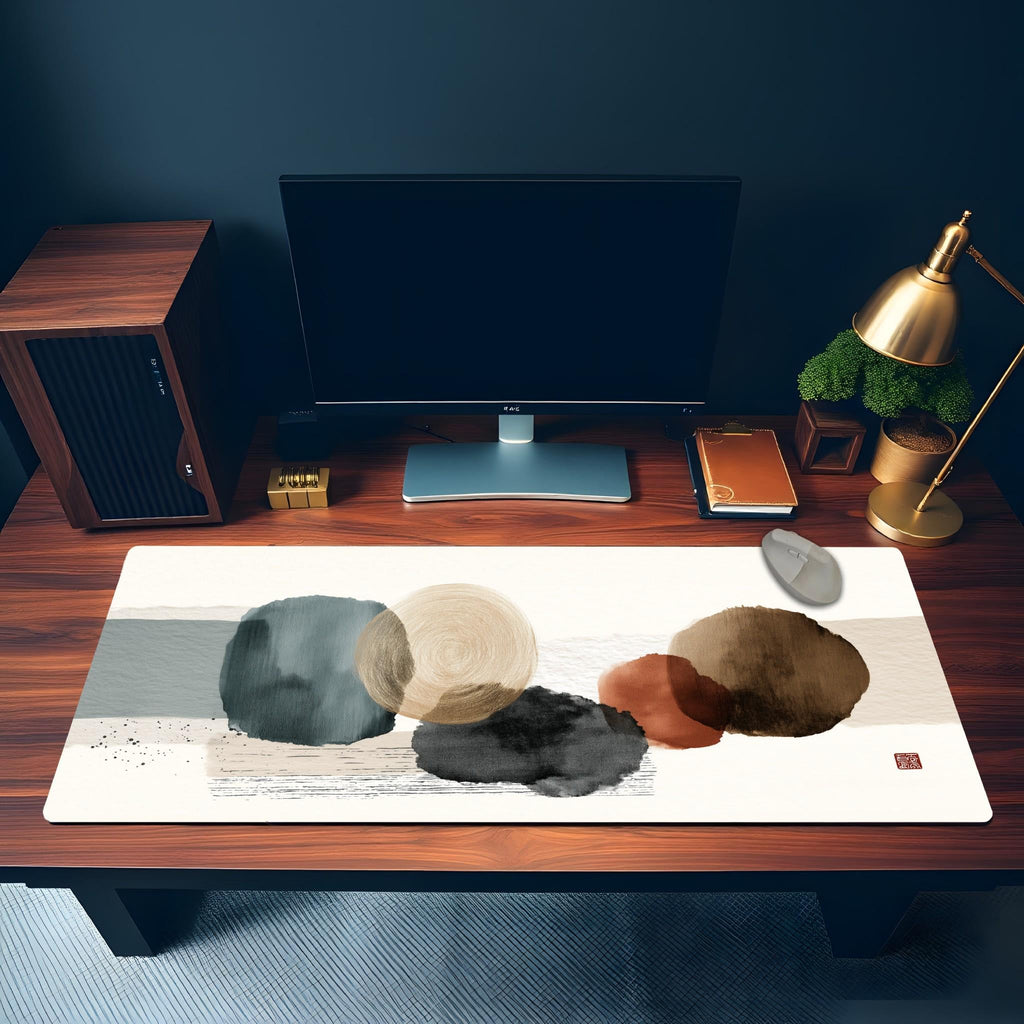 Wabi Sabi Abstract Desk Mat | Large Japanese Style Mouse Pad | Boho Ink Art Desk Pad for Aesthetic Desk Decor
