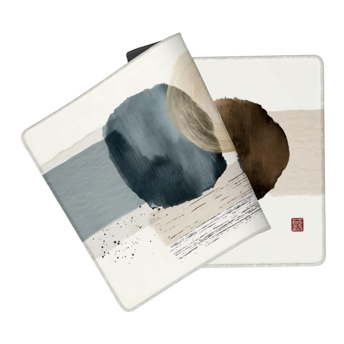 Wabi Sabi Abstract Desk Mat | Large Japanese Style Mouse Pad | Boho Ink Art Desk Pad for Aesthetic Desk Decor