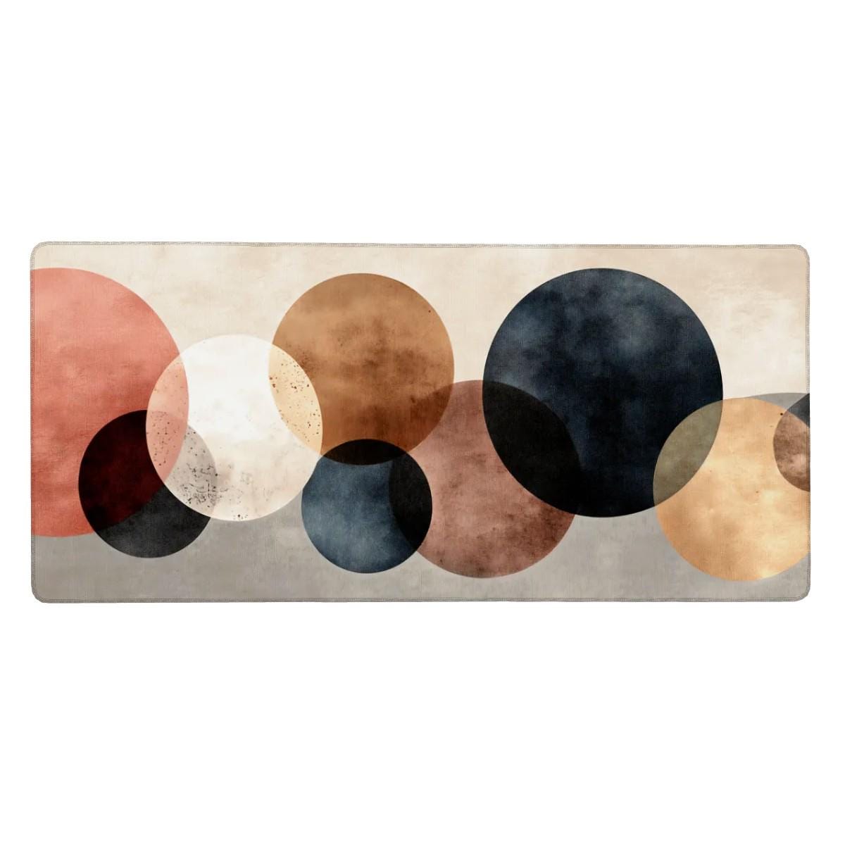 Abstract Circles Desk Mat | Modern Minimalist Mouse Pad | Geometric, Earth Tone Gaming Pad | Contemporary Workspace Art