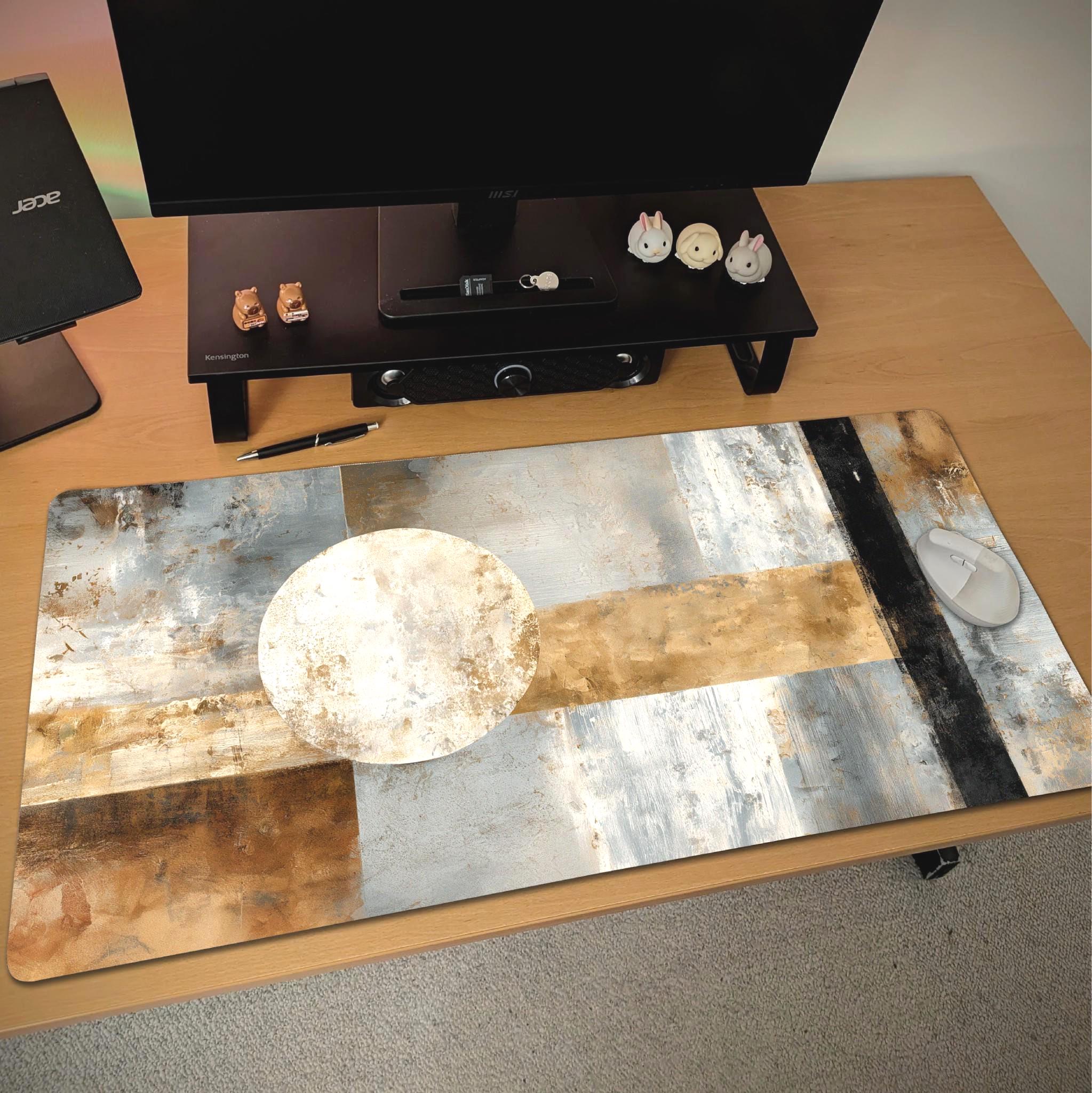 Industrial Abstract Desk Mat | Modern Geometric Mouse Pad | Neutral Textured Decor | Contemporary Art Gaming Pad | Minimalist Workspace