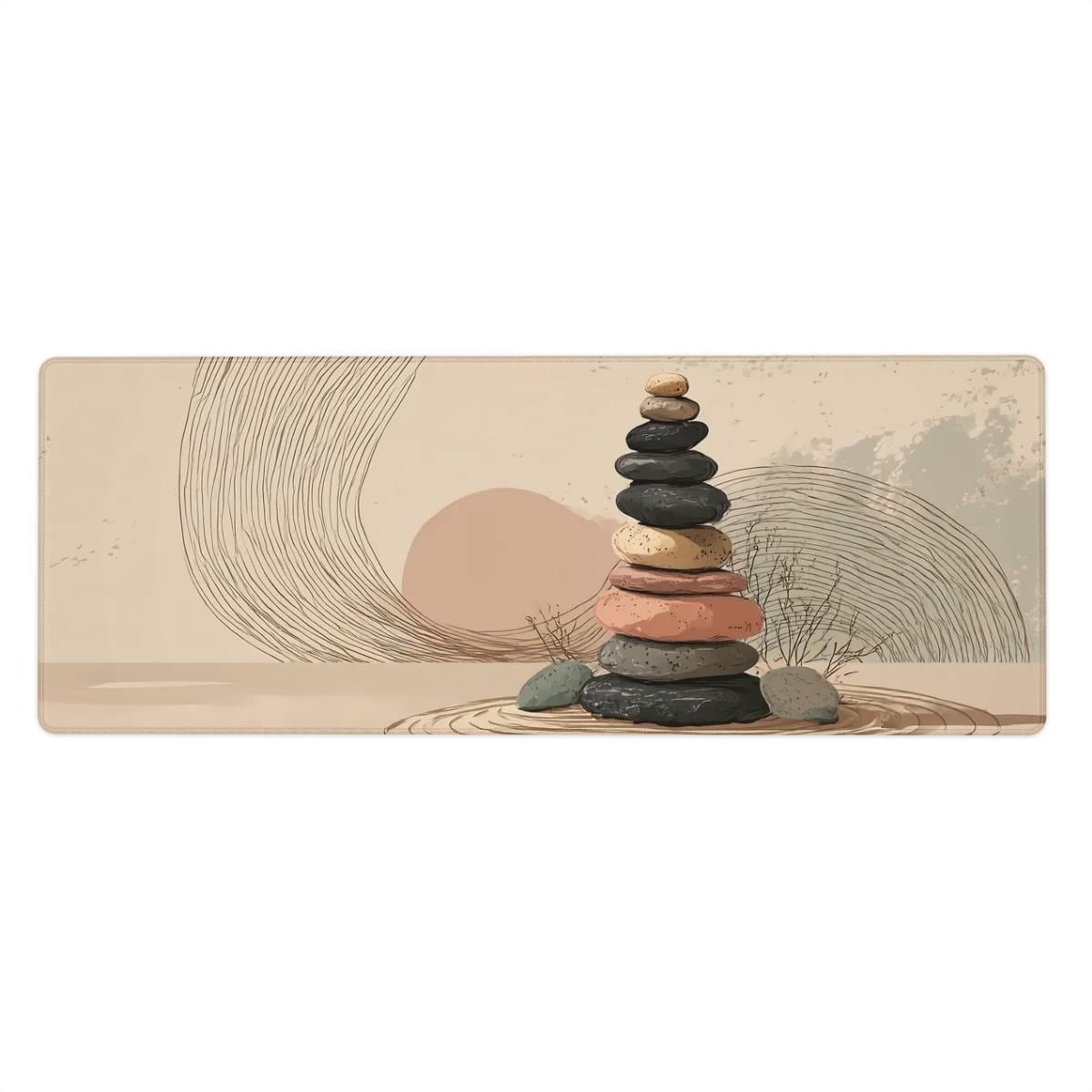 Boho Stone Art Desk Mat | Scandi Minimalist Mouse Pad with Dusty Pink Accents