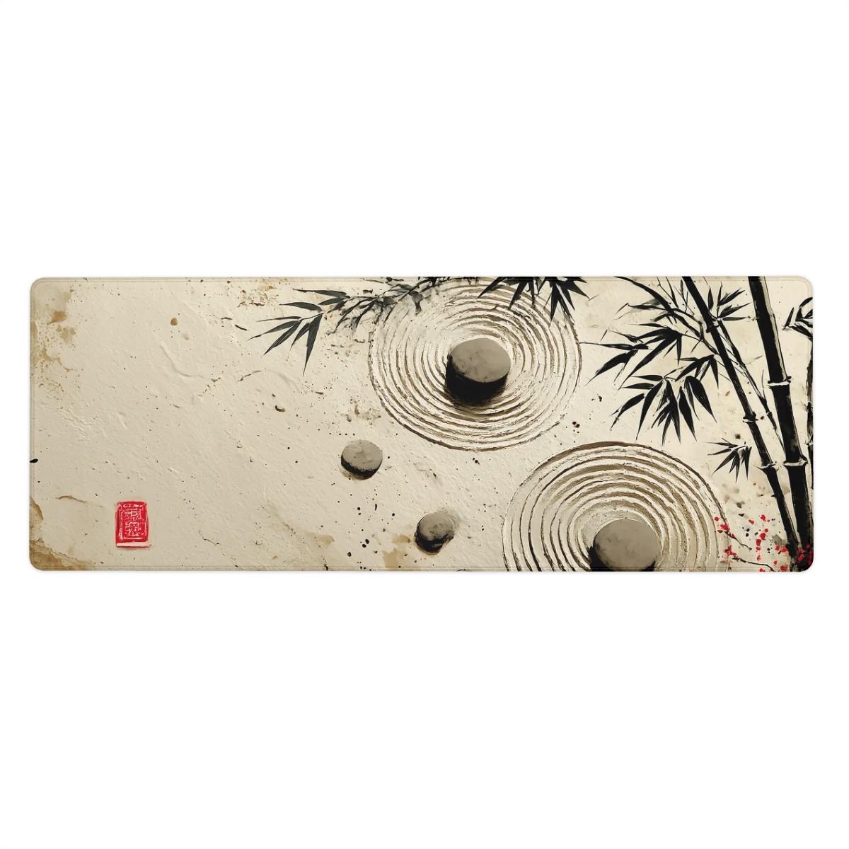 Bamboo Zen Japan Desk Mat | Large Mouse Pad with Japanese Meditation theme Design