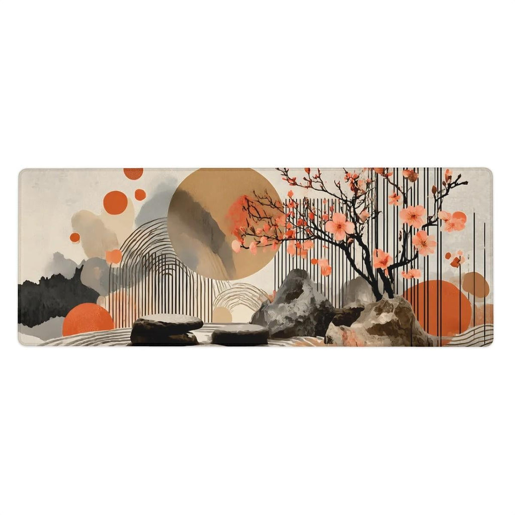 Abstract Rock Zen Garden Desk Mat | Peach Blossom Mouse Pad with Modern Art Elements