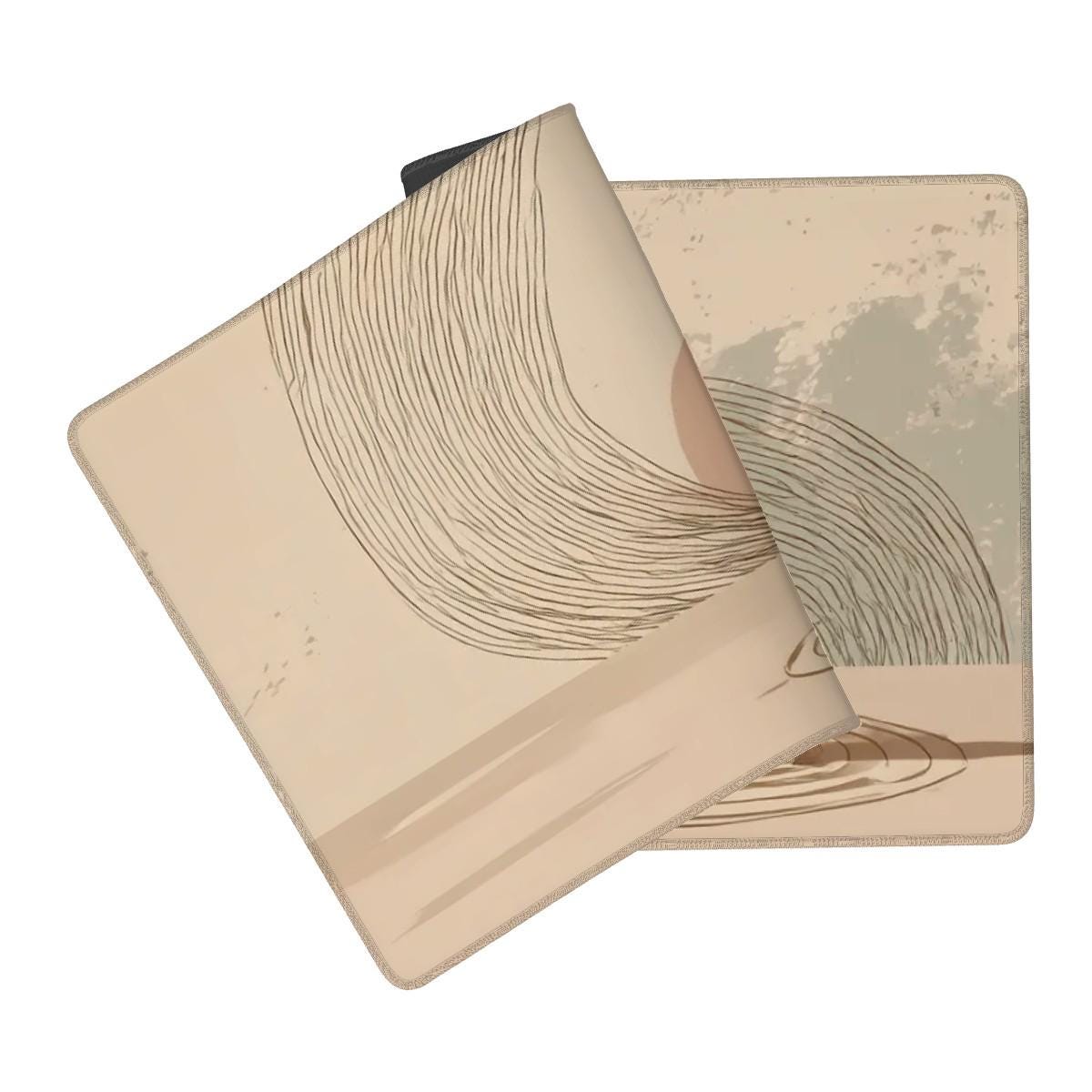 Boho Stone Art Desk Mat | Scandi Minimalist Mouse Pad with Dusty Pink Accents