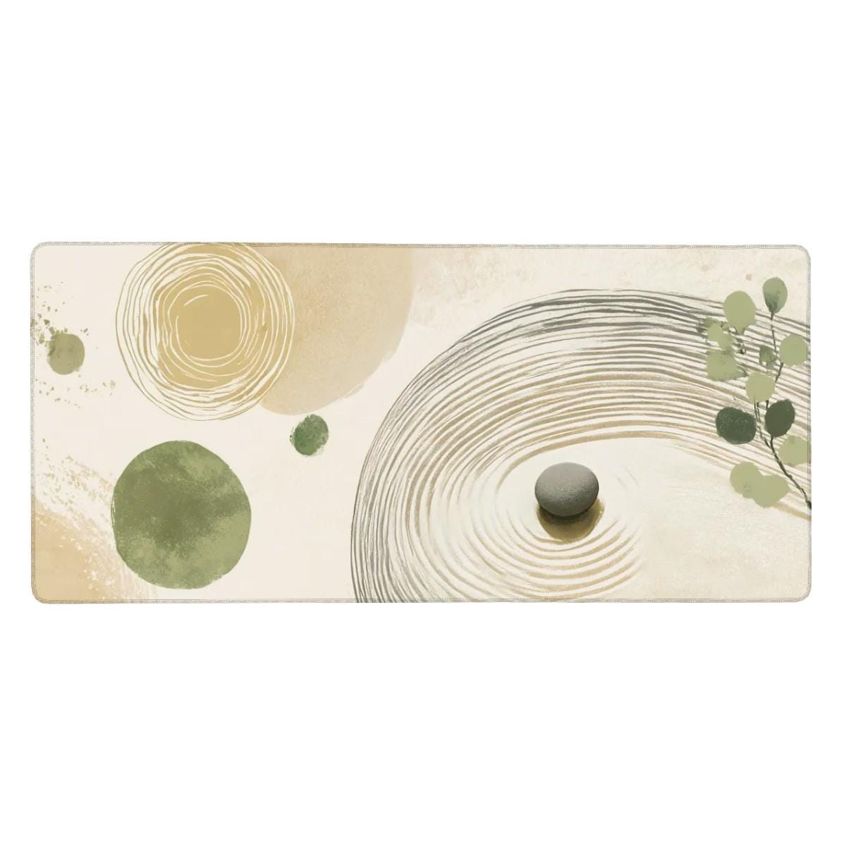 Sage Green Zen Circle Desk Mat | Watercolor Boho Mouse Pad with Spiral Sand Patterns