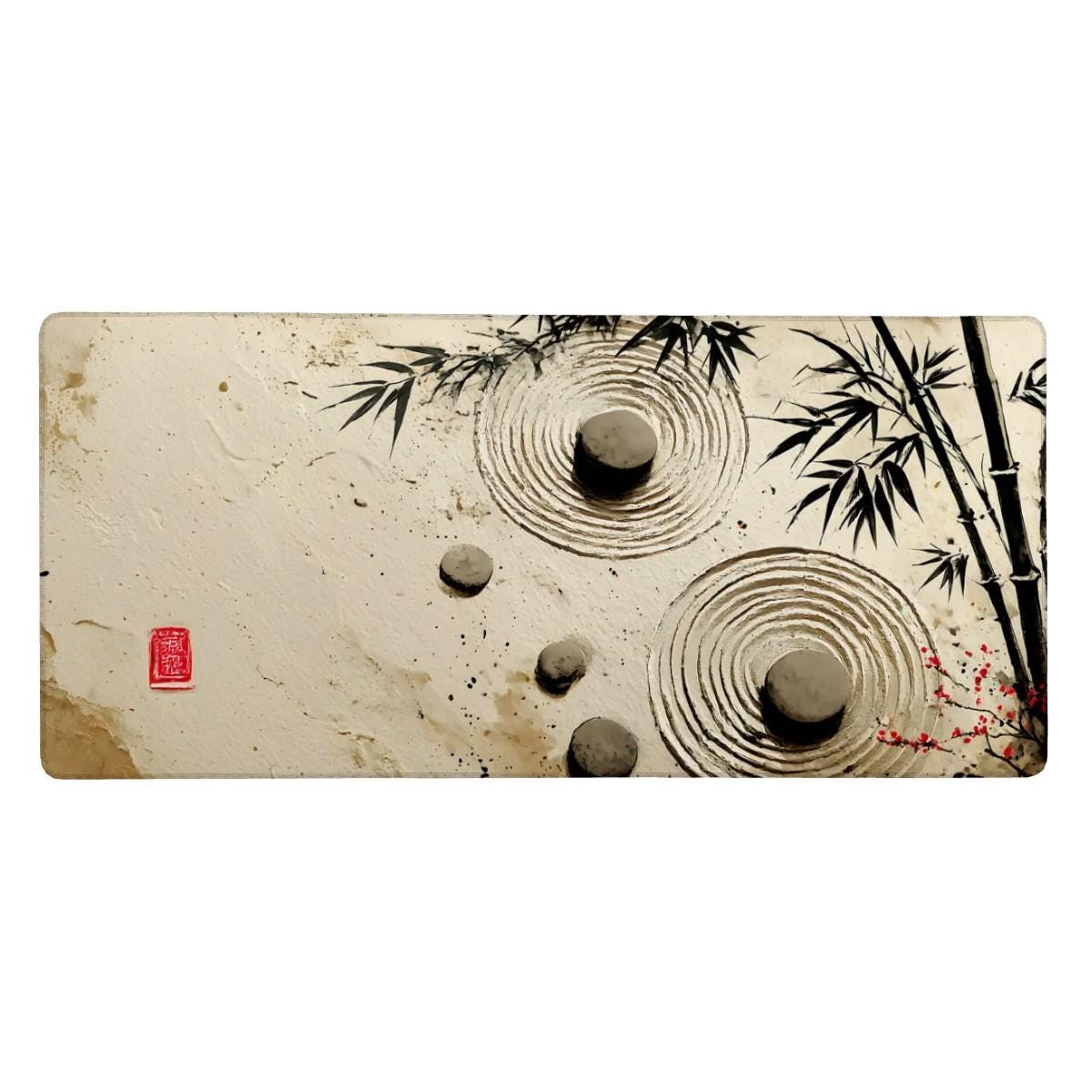 Bamboo Zen Japan Desk Mat | Large Mouse Pad with Japanese Meditation theme Design