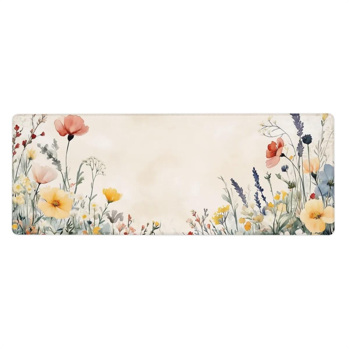 Cottagecore Wildflower Desk Mat | Large Floral Mouse Pad | Watercolor Botanical Desk Pad for Cozy Aesthetic Home Office