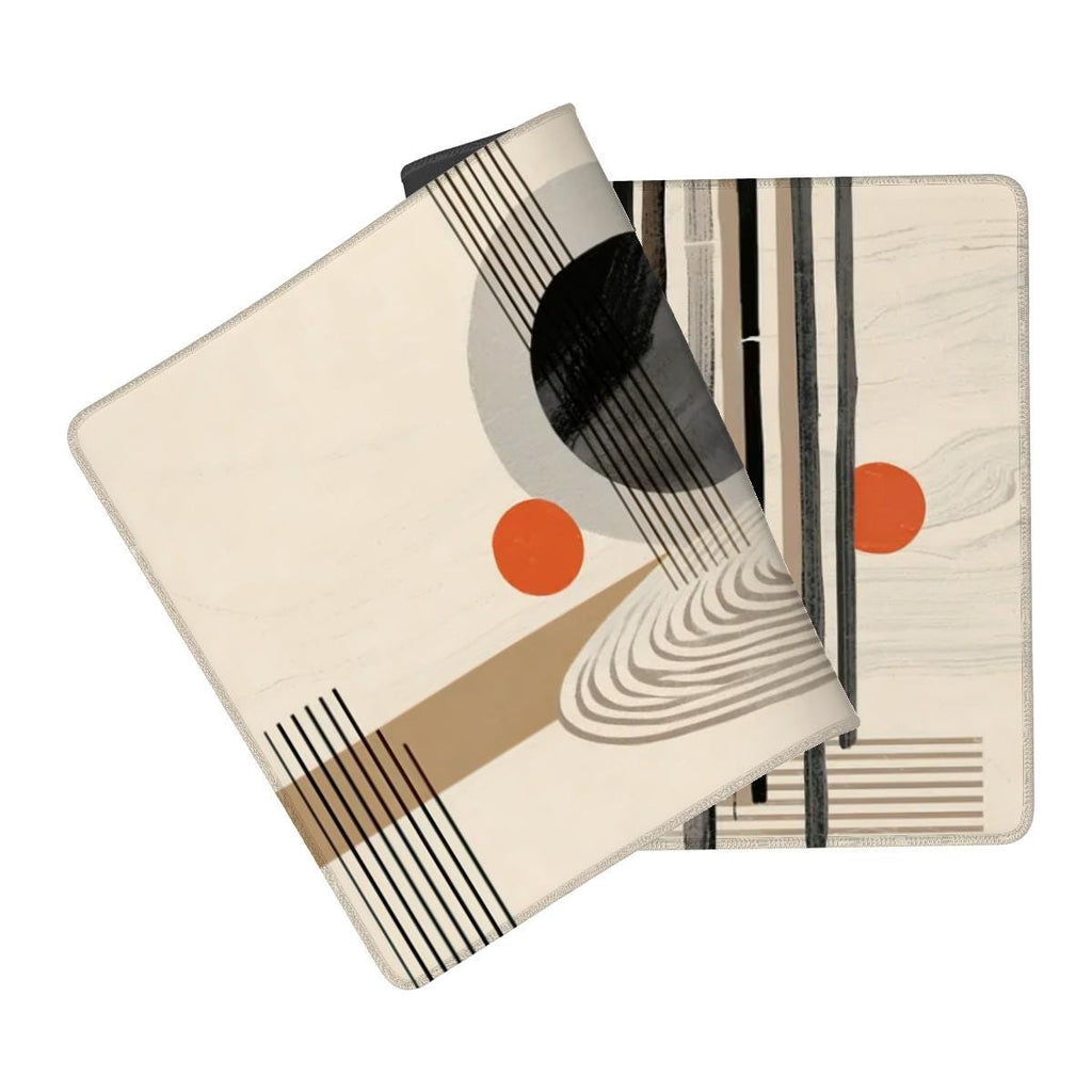 Modern Zen Garden Desk Mat - Contemporary Boho x Japanese Stone Mouse Pad with Orange Accents