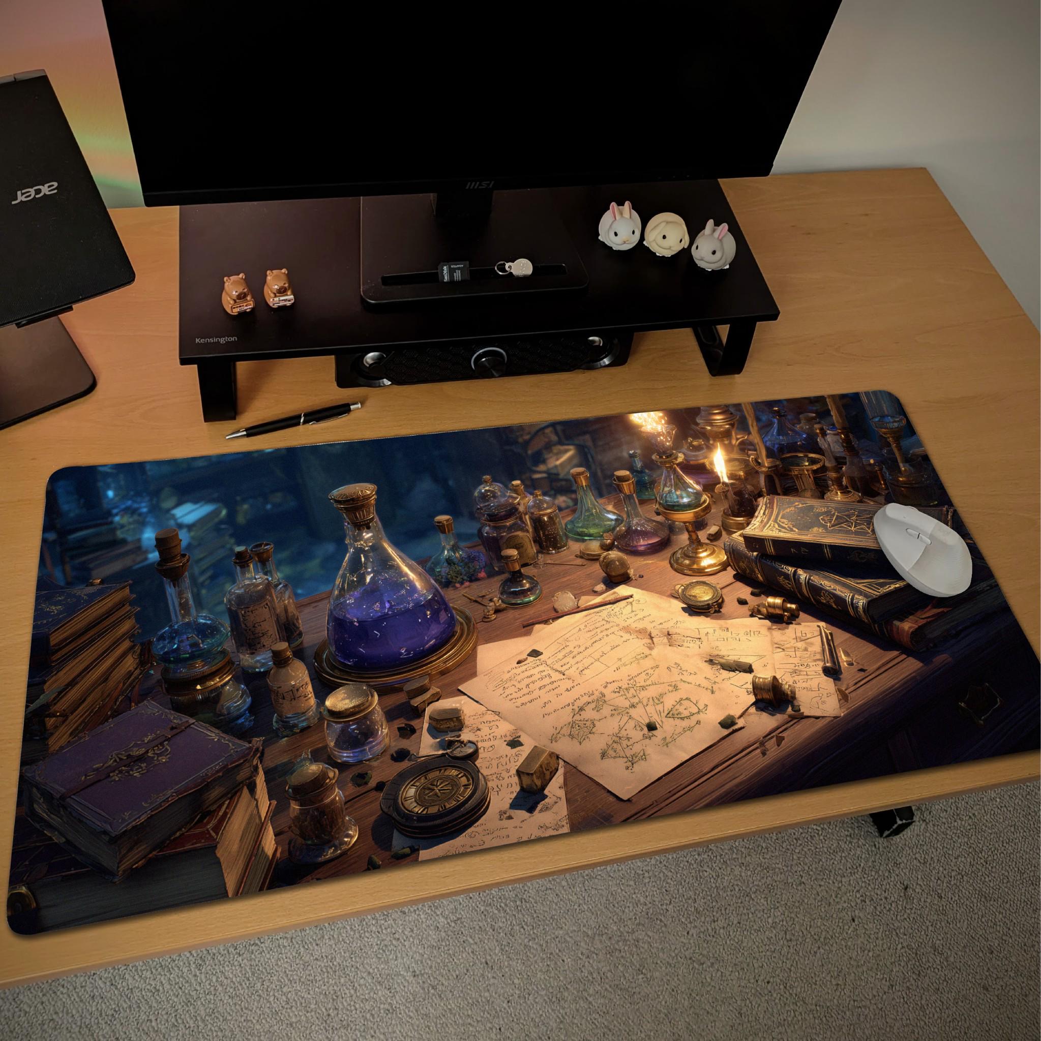 Alchemist Desk Mat | Vintage Potion Lab Mouse Pad - Gaslamp Fantasy Aesthetic Tabletop Gaming & Office Desk Pad