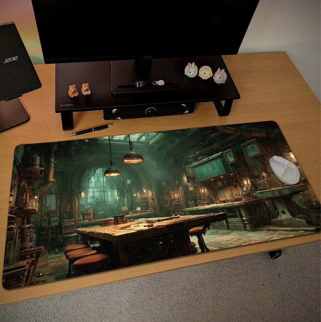 Steampunk Blacksmith Desk Mat | Fantasy Lab Mouse Pad - Industrial Aesthetic Arcane Style Gaming & Office Desk Pad