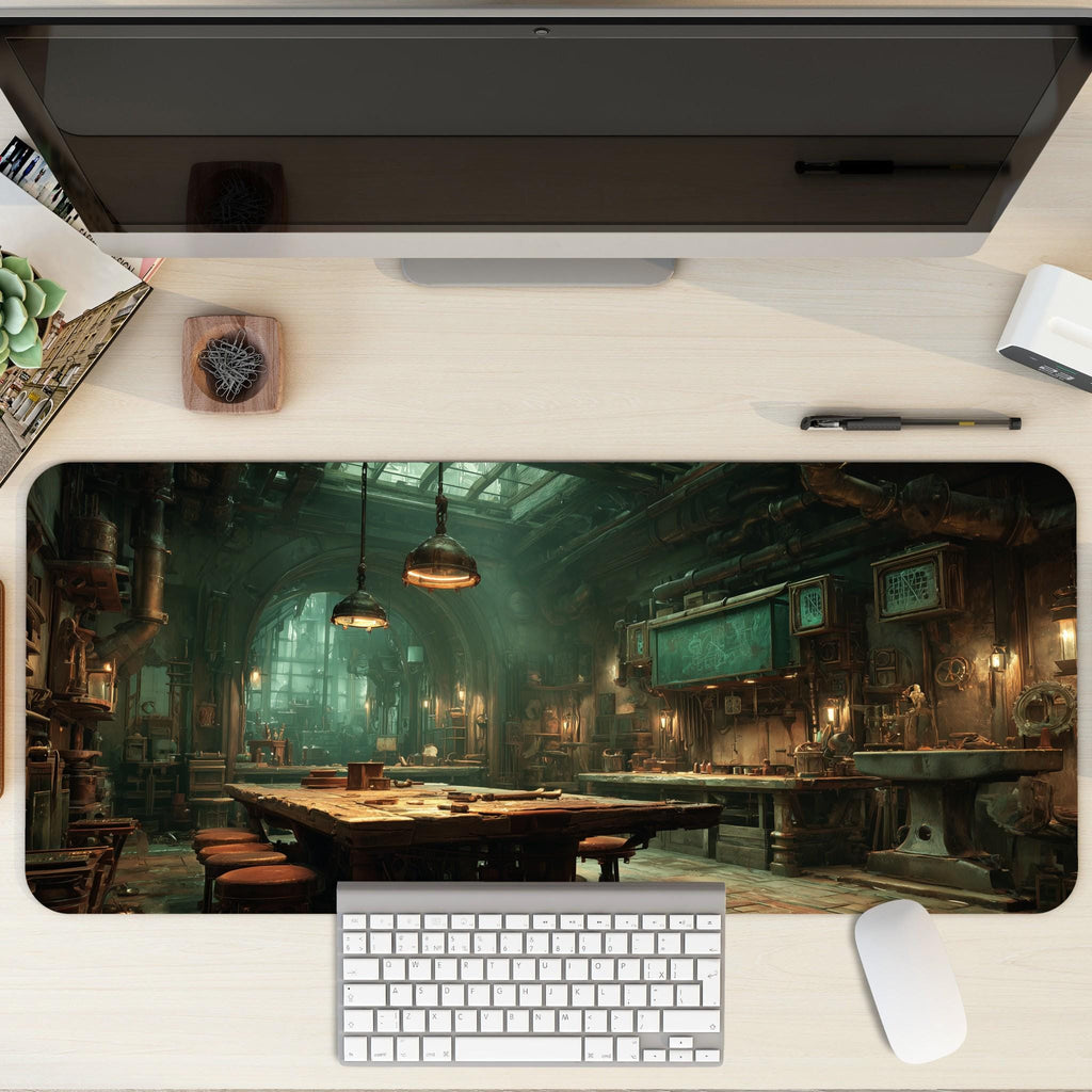 Steampunk Blacksmith Desk Mat | Fantasy Lab Mouse Pad - Industrial Aesthetic Arcane Style Gaming & Office Desk Pad