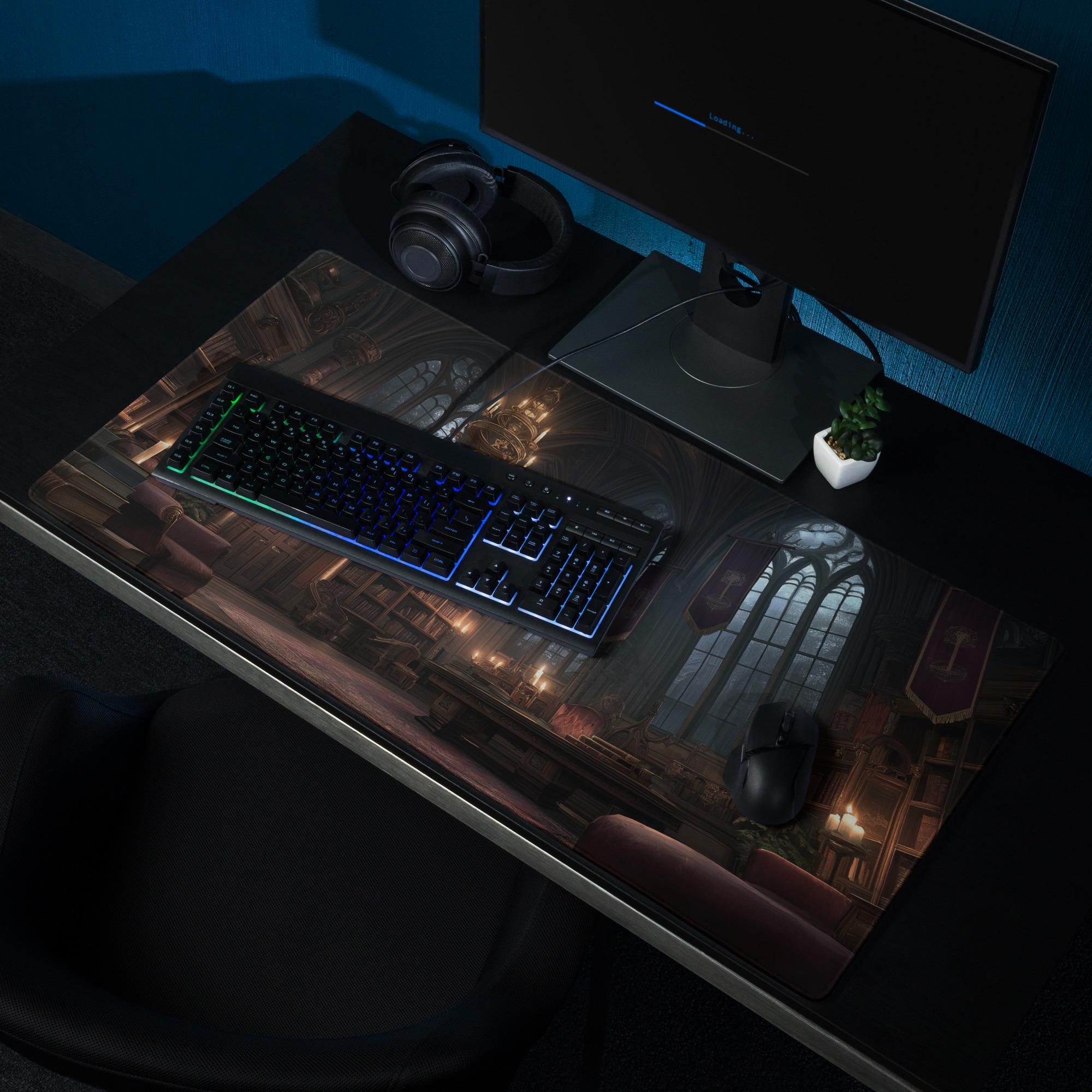 Gothic Library Desk Mat | Large Fantasy Mouse Pad Gaming Office Home Decor Dark Academia School