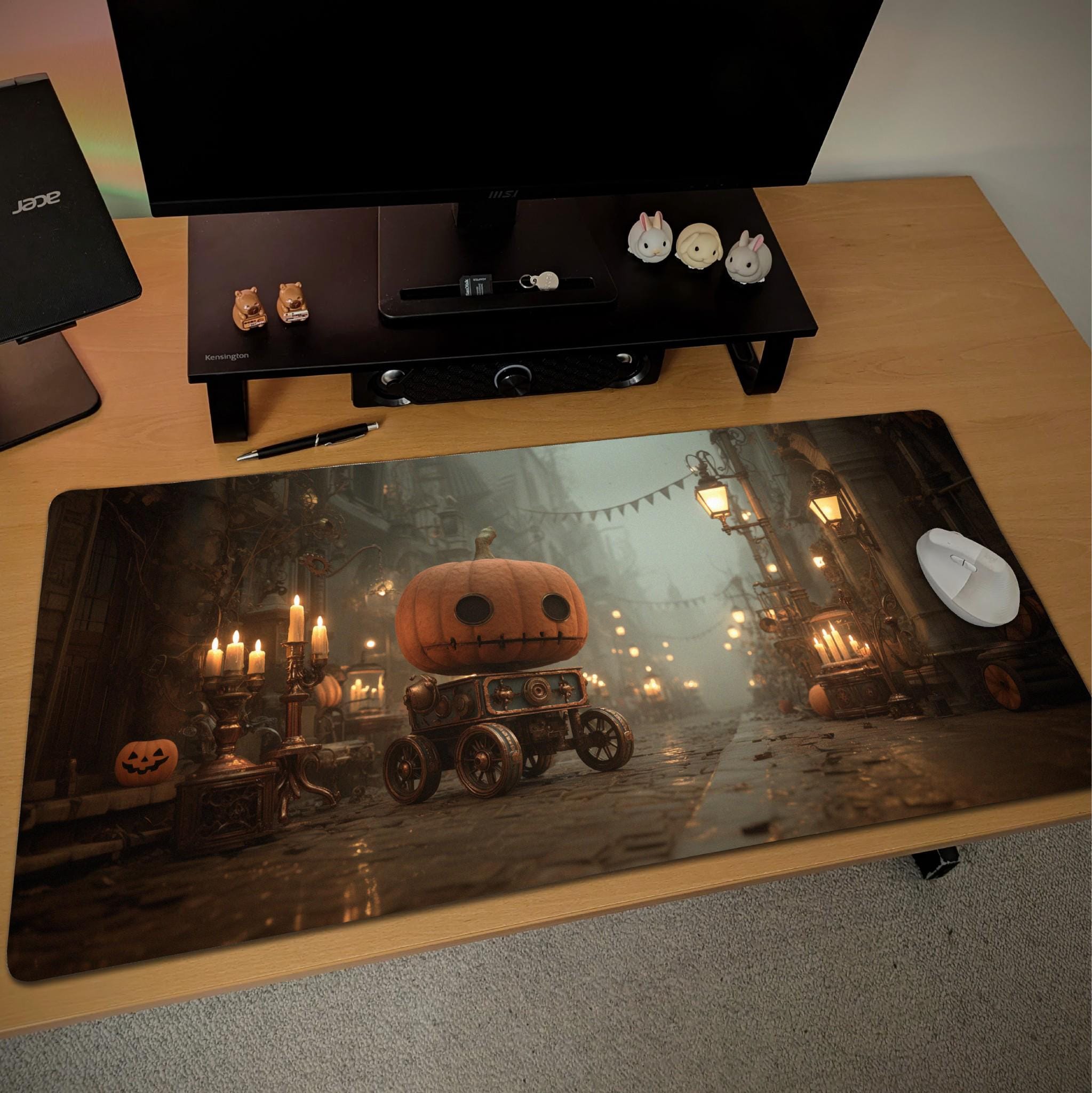 Pumpkin Robot Halloween Desk Mat | Pumpkin Jack O Lantern Large Mouse Pad, Vintage Fantasy Gothic Decor for Desk Setup