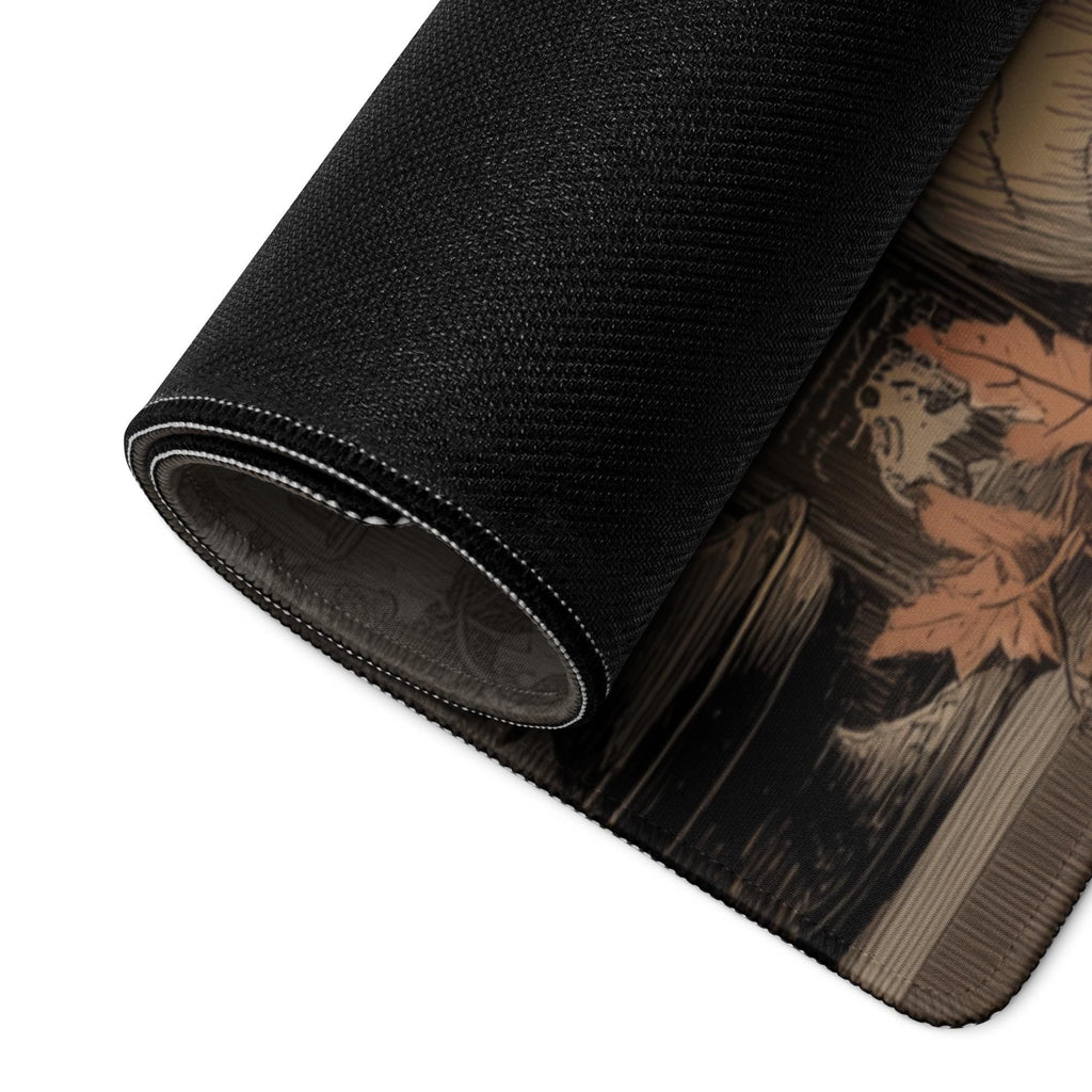 Gothic Spooky Scholar Desk Mat | Dark Academia Mouse Pad with Raven, Pumpkins, Candles and Spellbooks | Large Vintage Fantasy Art Desk Pad