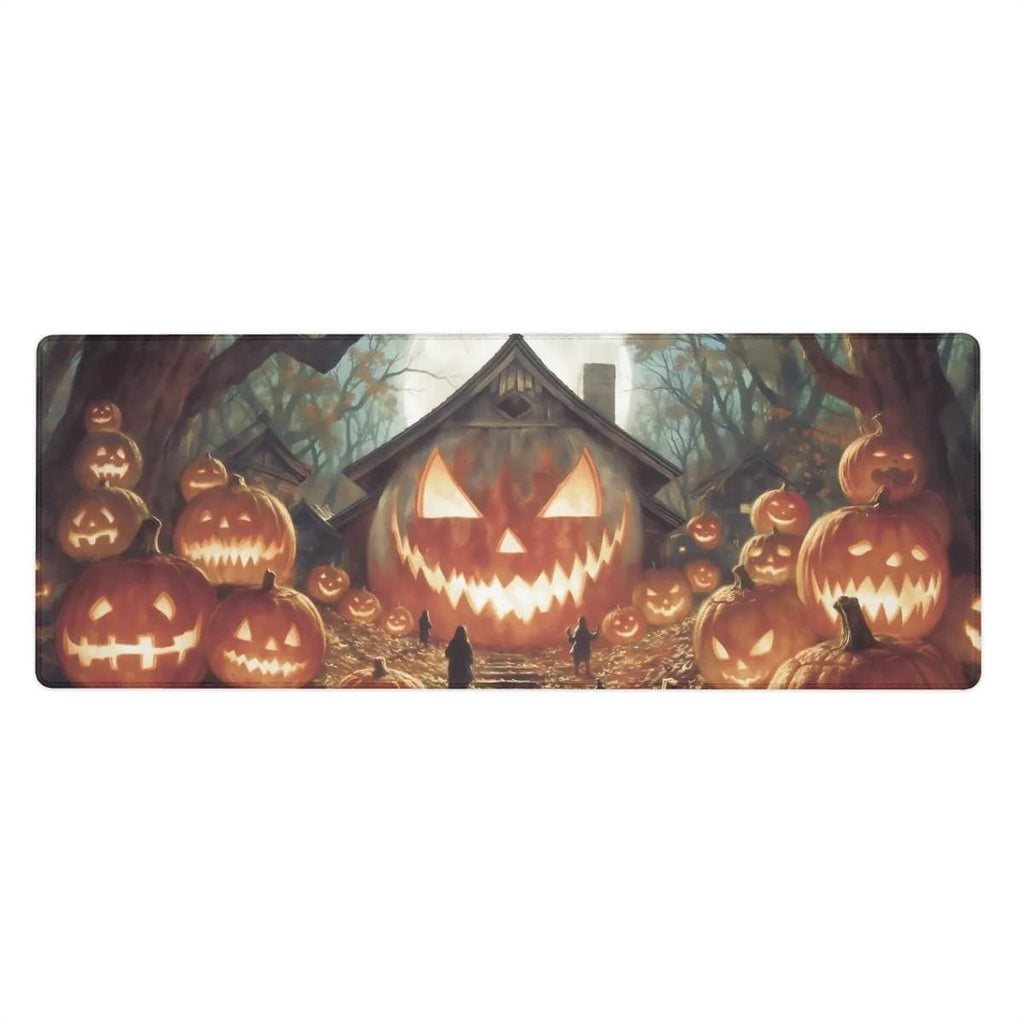 Giant Pumpkin House Desk Mat | Haunted Forest Halloween Jack O Lantern Scene – Spooky Horror Gaming Mouse Pad