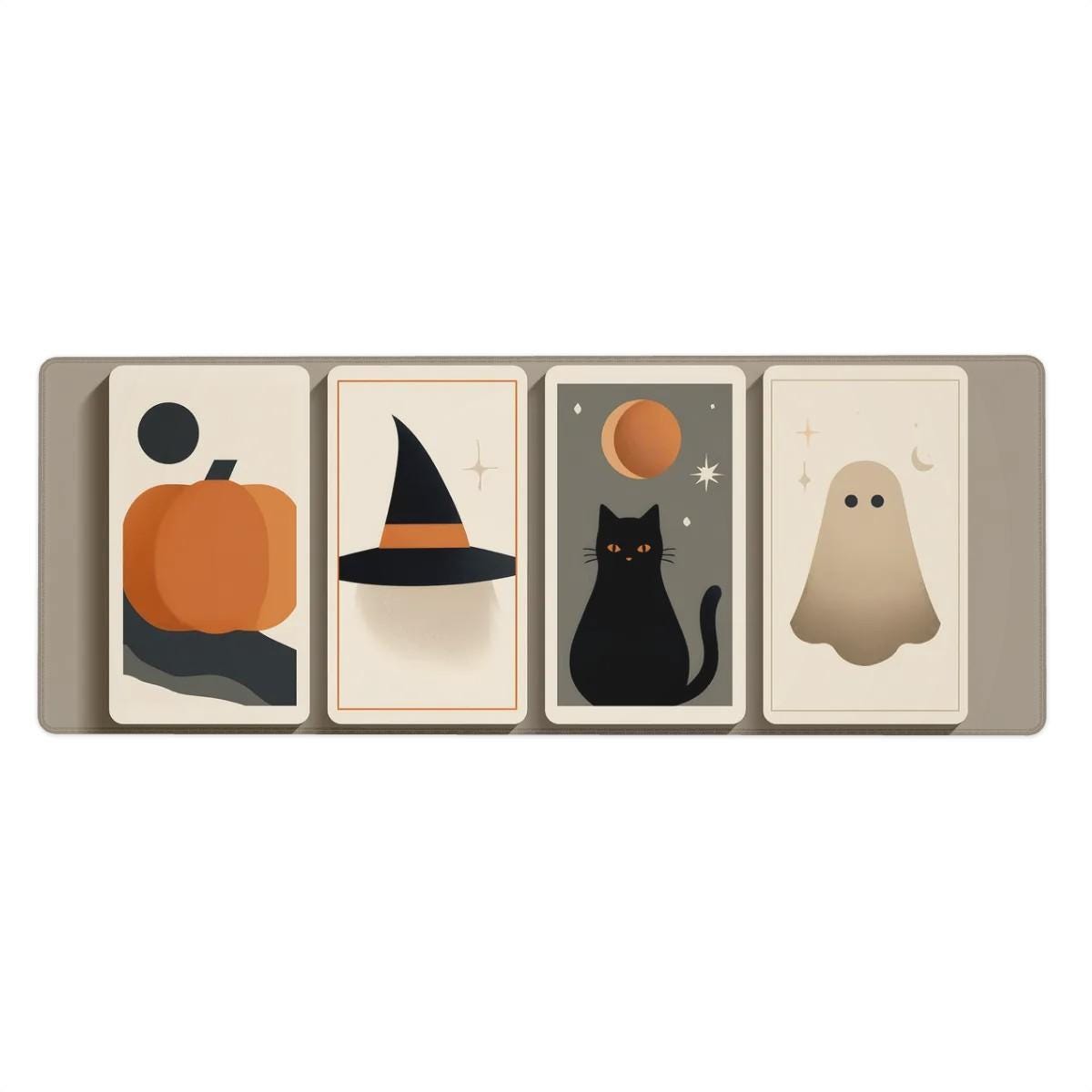 Minimalist Tarot Cards Halloween Desk Mat | Geometric Fantasy, Large Boho Beige Color Mouse Pad
