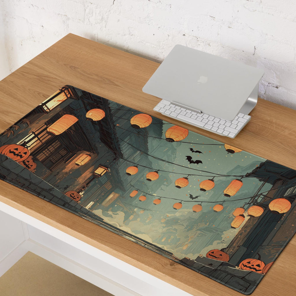 Japanese Halloween Street Desk Mat | Haunted Alley with Pumpkins & Bats – Large Spooky Festival Gaming, Office Mouse Pad