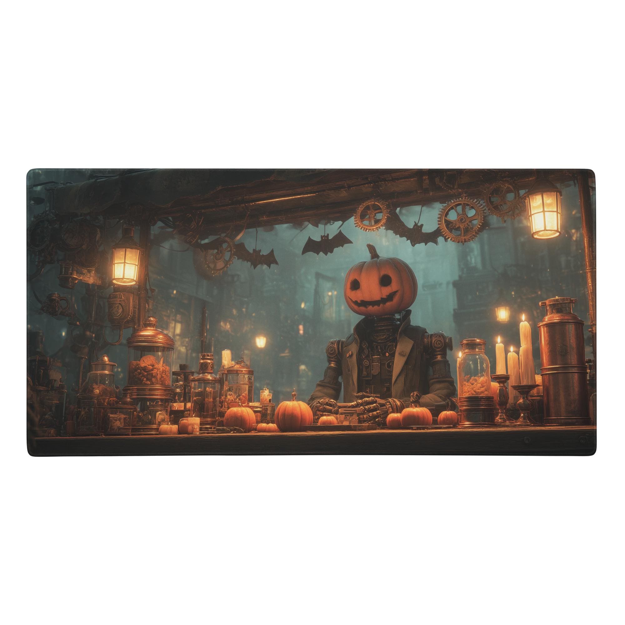 Steampunk Halloween Desk Mat | Gothic Pumpkin Head Mouse Pad, Cinematic Horror Desk Pad
