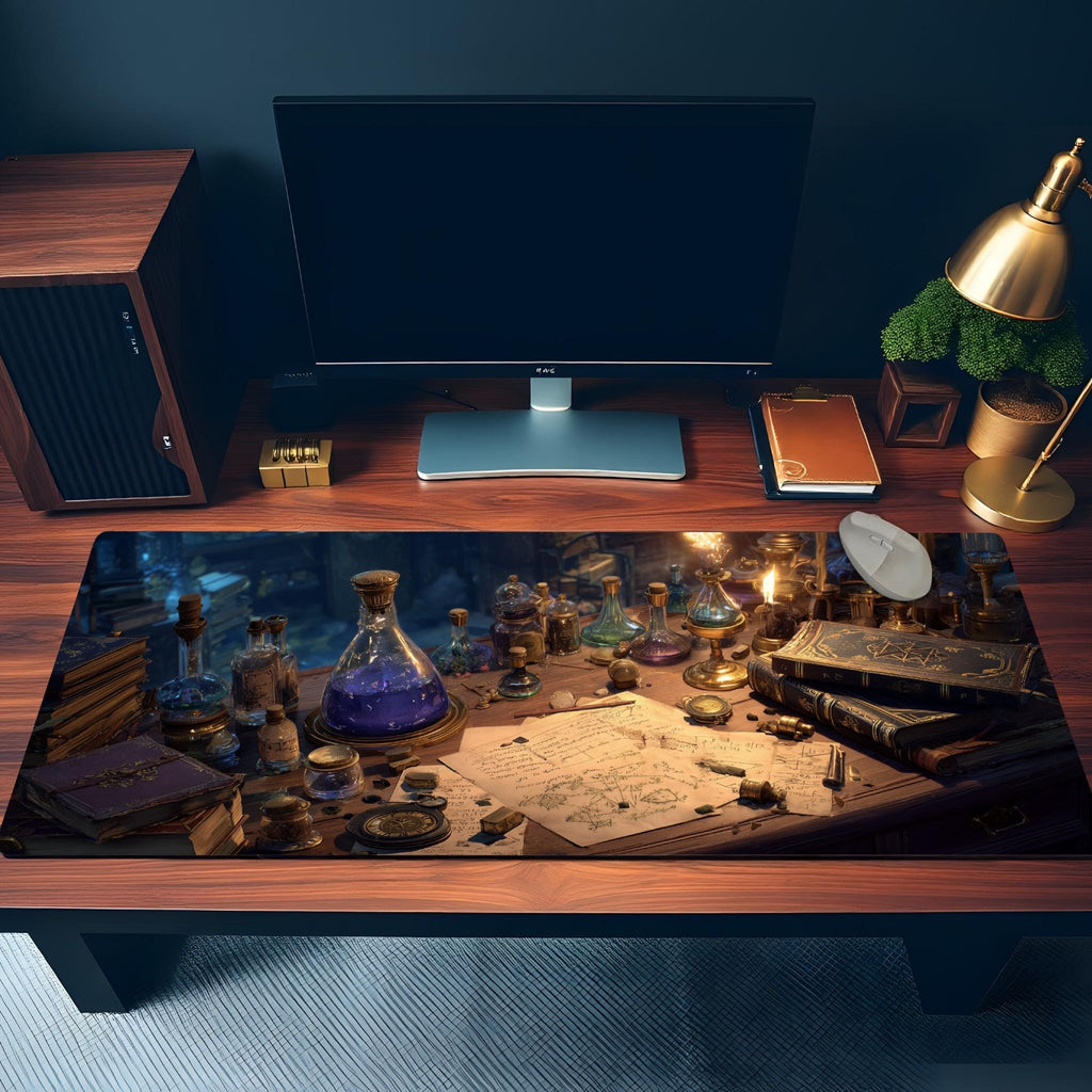 Alchemist Desk Mat | Vintage Potion Lab Mouse Pad - Gaslamp Fantasy Aesthetic Tabletop Gaming & Office Desk Pad