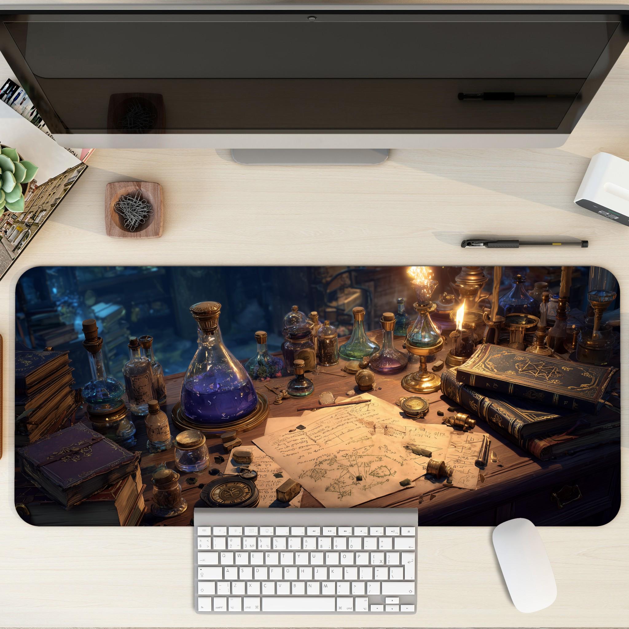 Alchemist Desk Mat | Vintage Potion Lab Mouse Pad - Gaslamp Fantasy Aesthetic Tabletop Gaming & Office Desk Pad