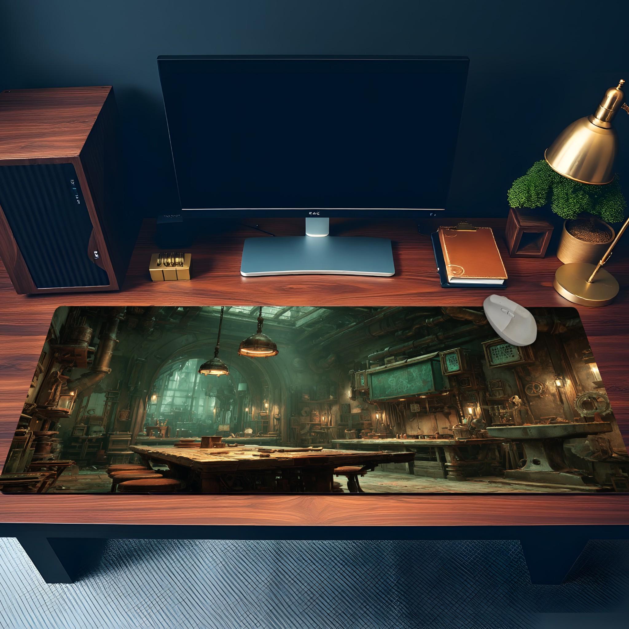 Steampunk Blacksmith Desk Mat | Fantasy Lab Mouse Pad - Industrial Aesthetic Arcane Style Gaming & Office Desk Pad