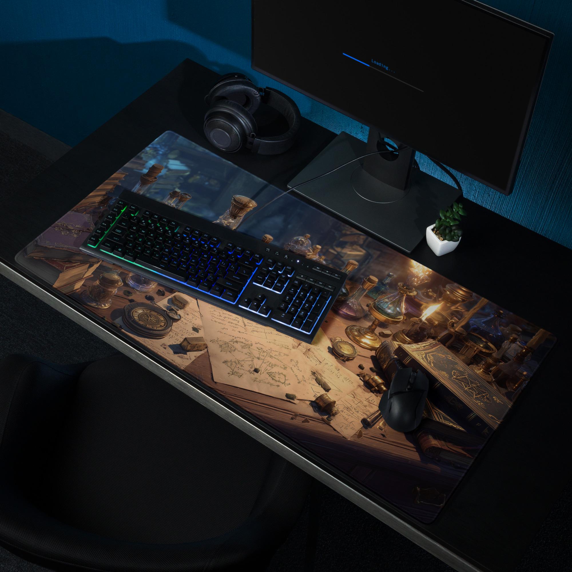 Alchemist Desk Mat | Vintage Potion Lab Mouse Pad - Gaslamp Fantasy Aesthetic Tabletop Gaming & Office Desk Pad