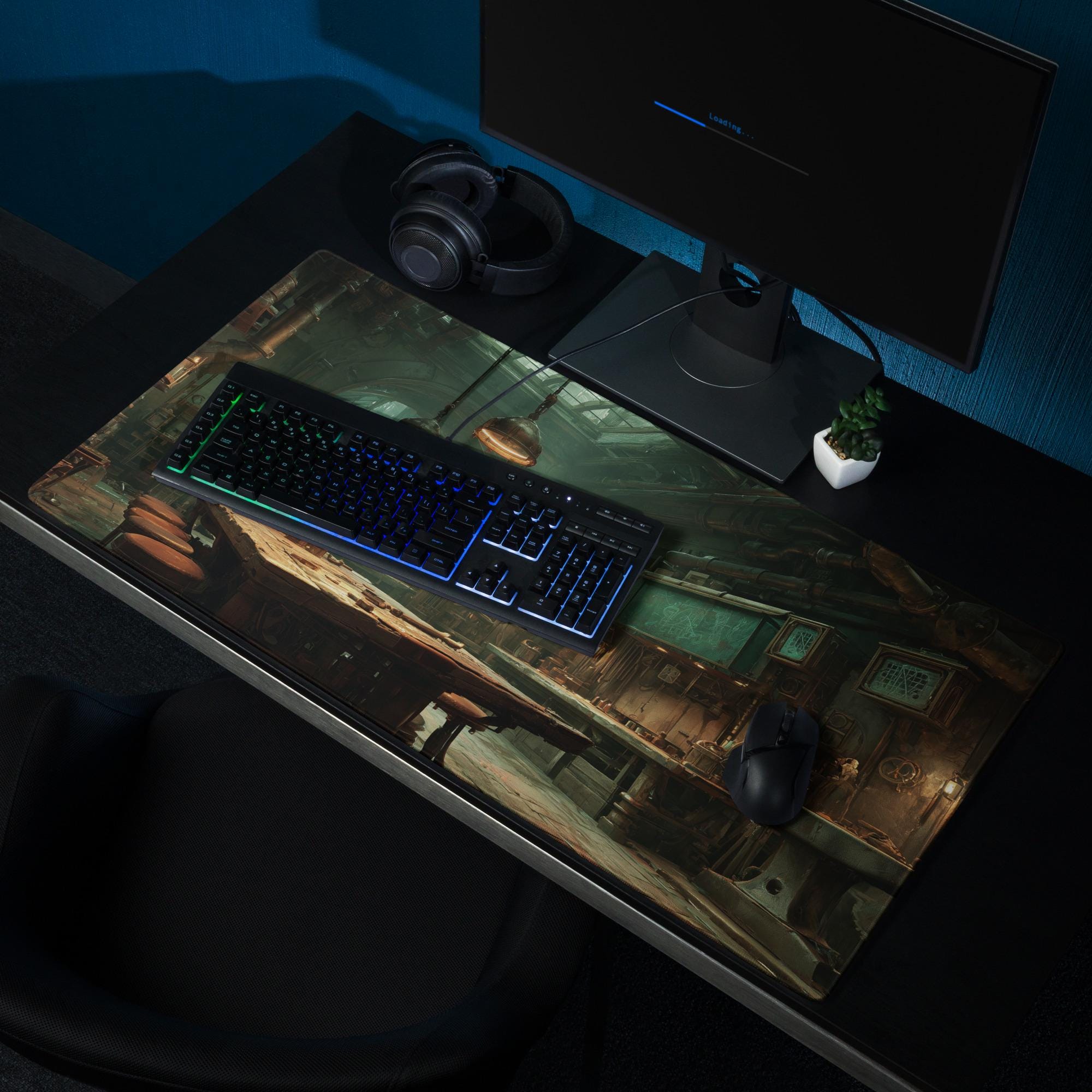 Steampunk Blacksmith Desk Mat | Fantasy Lab Mouse Pad - Industrial Aesthetic Arcane Style Gaming & Office Desk Pad