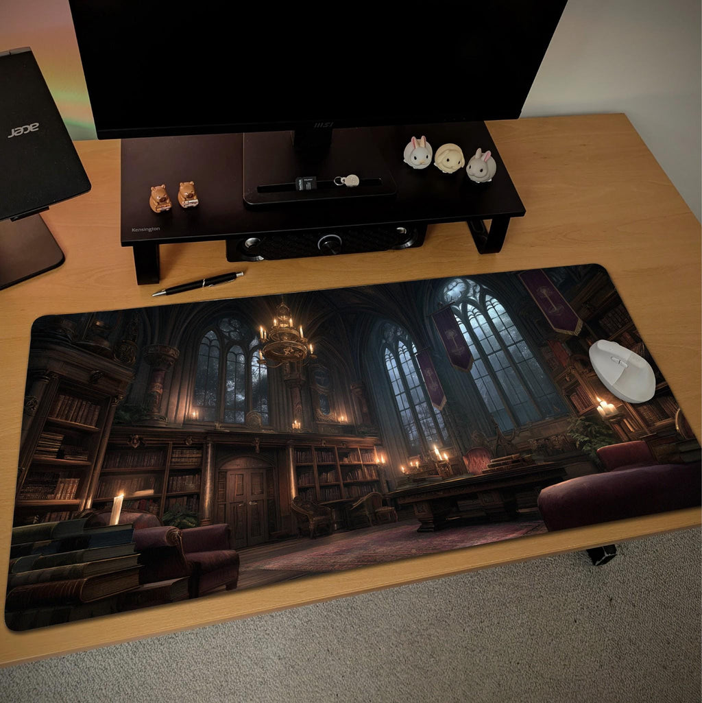 Gothic Library Desk Mat | Large Fantasy Mouse Pad Gaming Office Home Decor Dark Academia School
